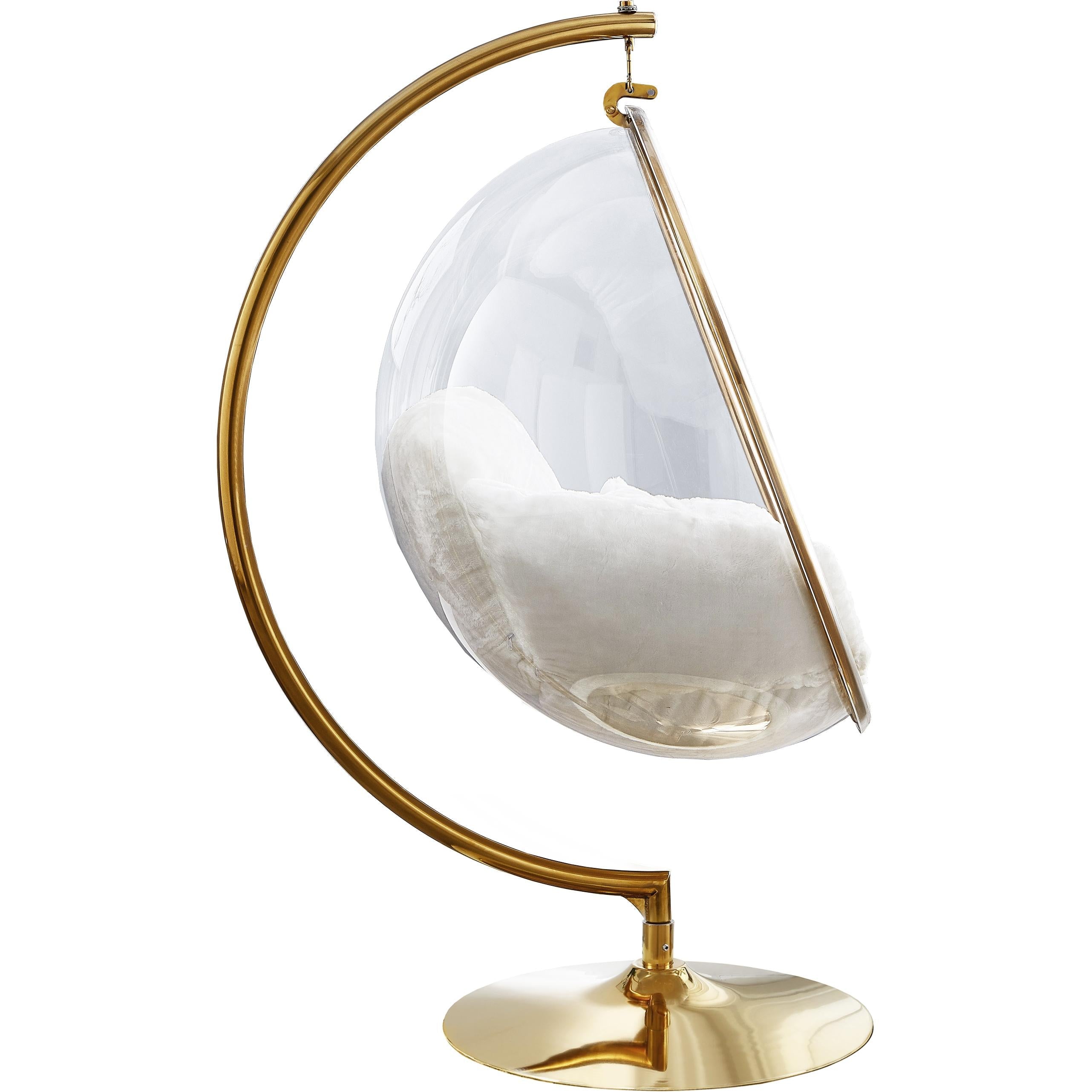 Meridian Luna White Faux Fur Acrylic Swing Accent Chair