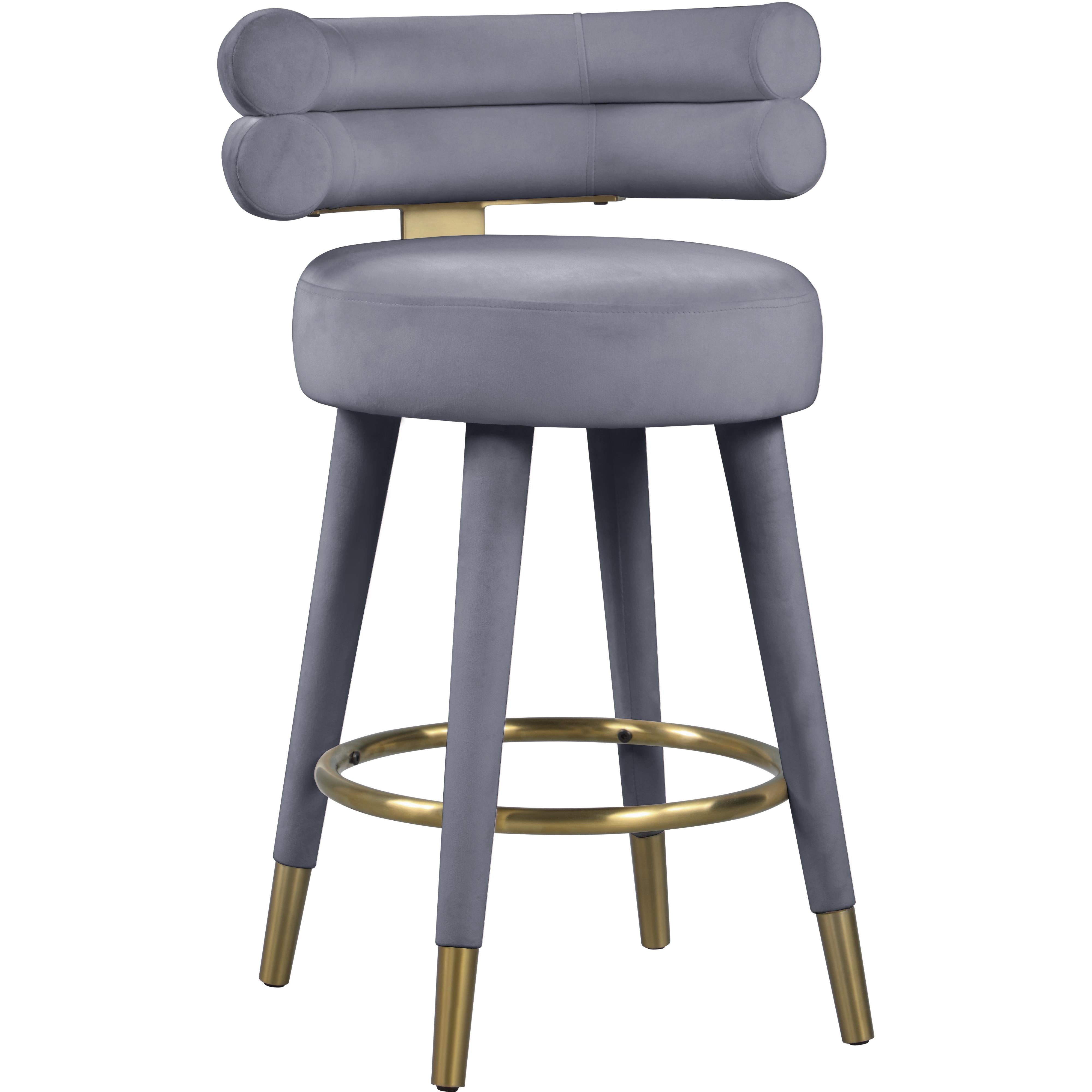 Meridian Fitzroy Grey Velvet Counter Stool