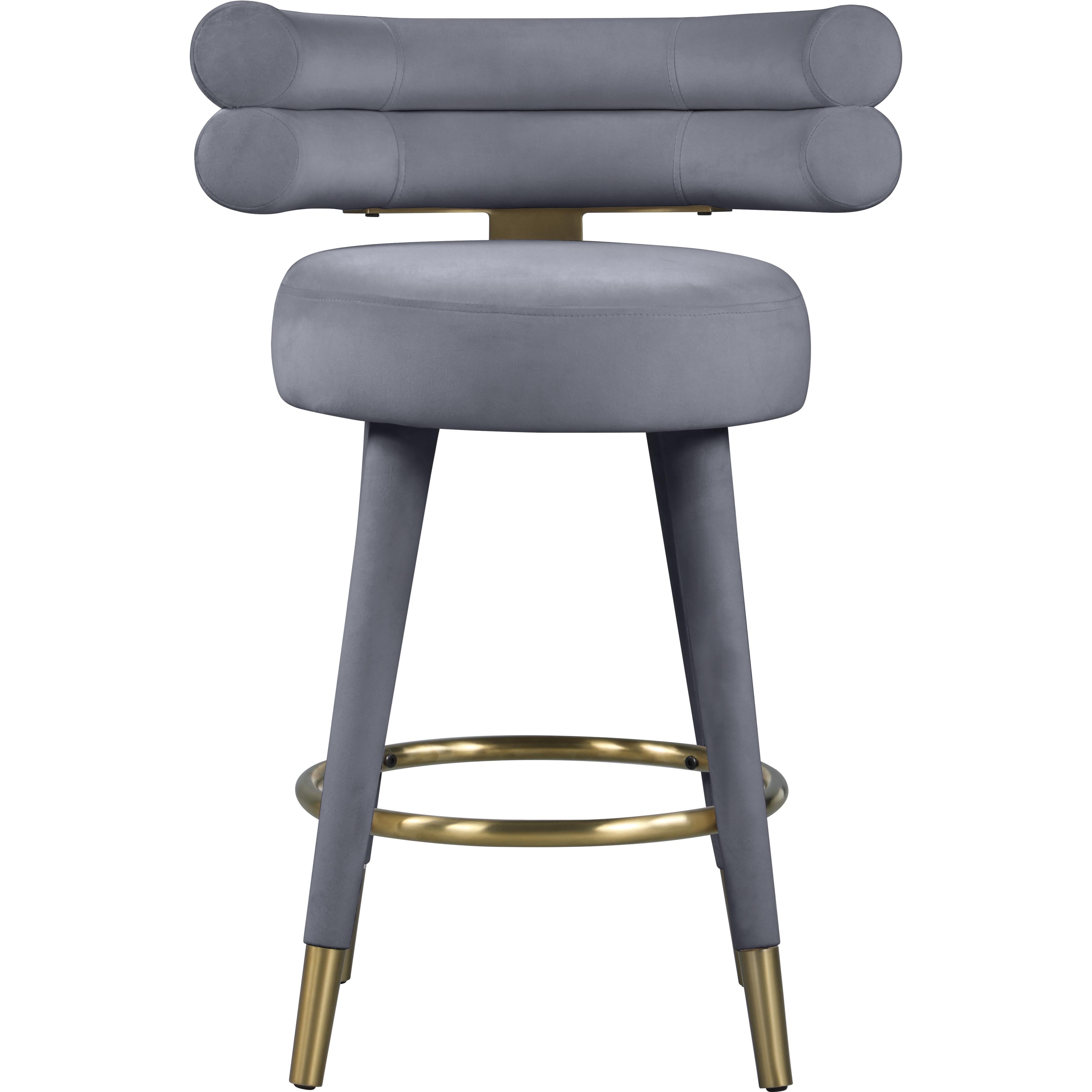 Meridian Fitzroy Grey Velvet Counter Stool