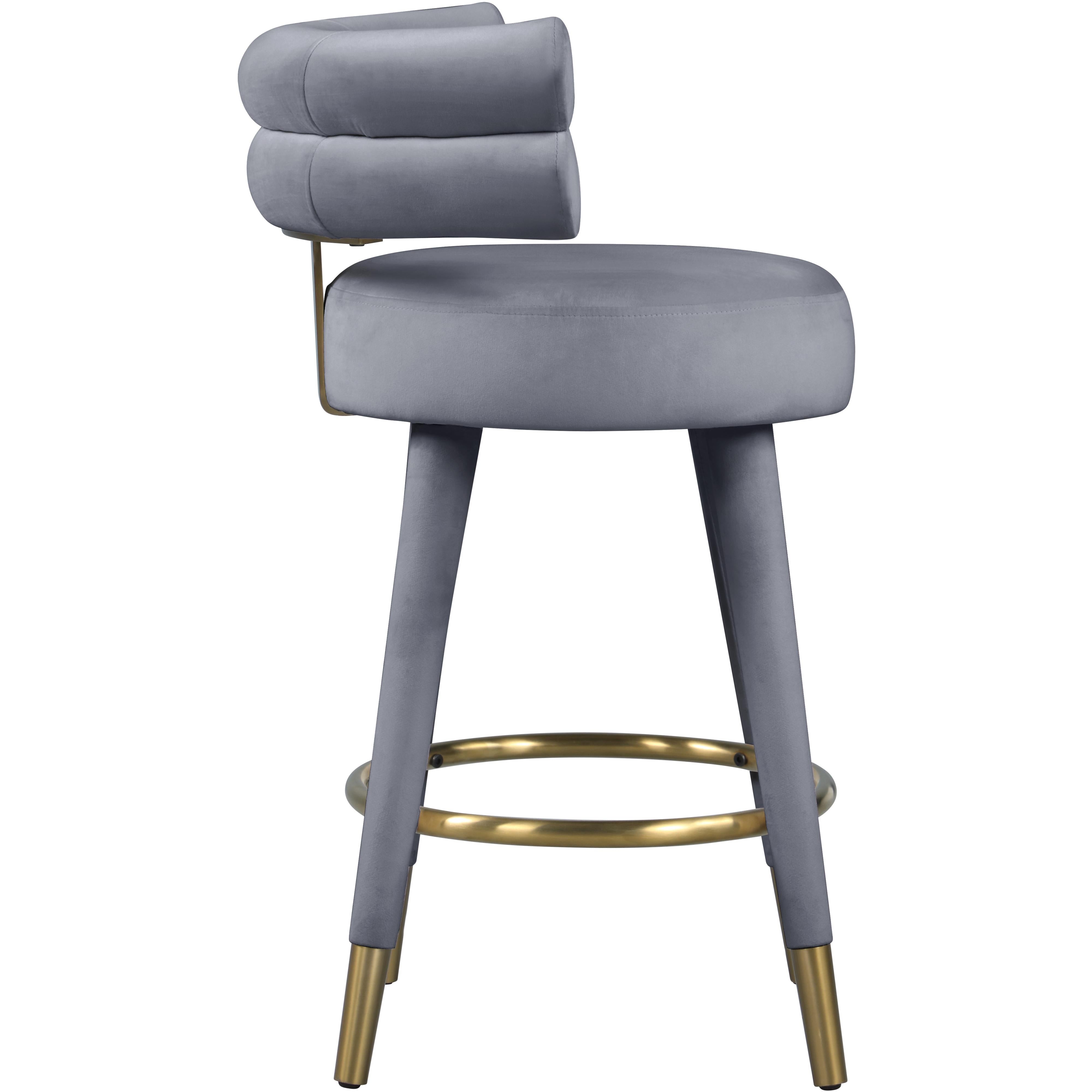 Meridian Fitzroy Grey Velvet Counter Stool
