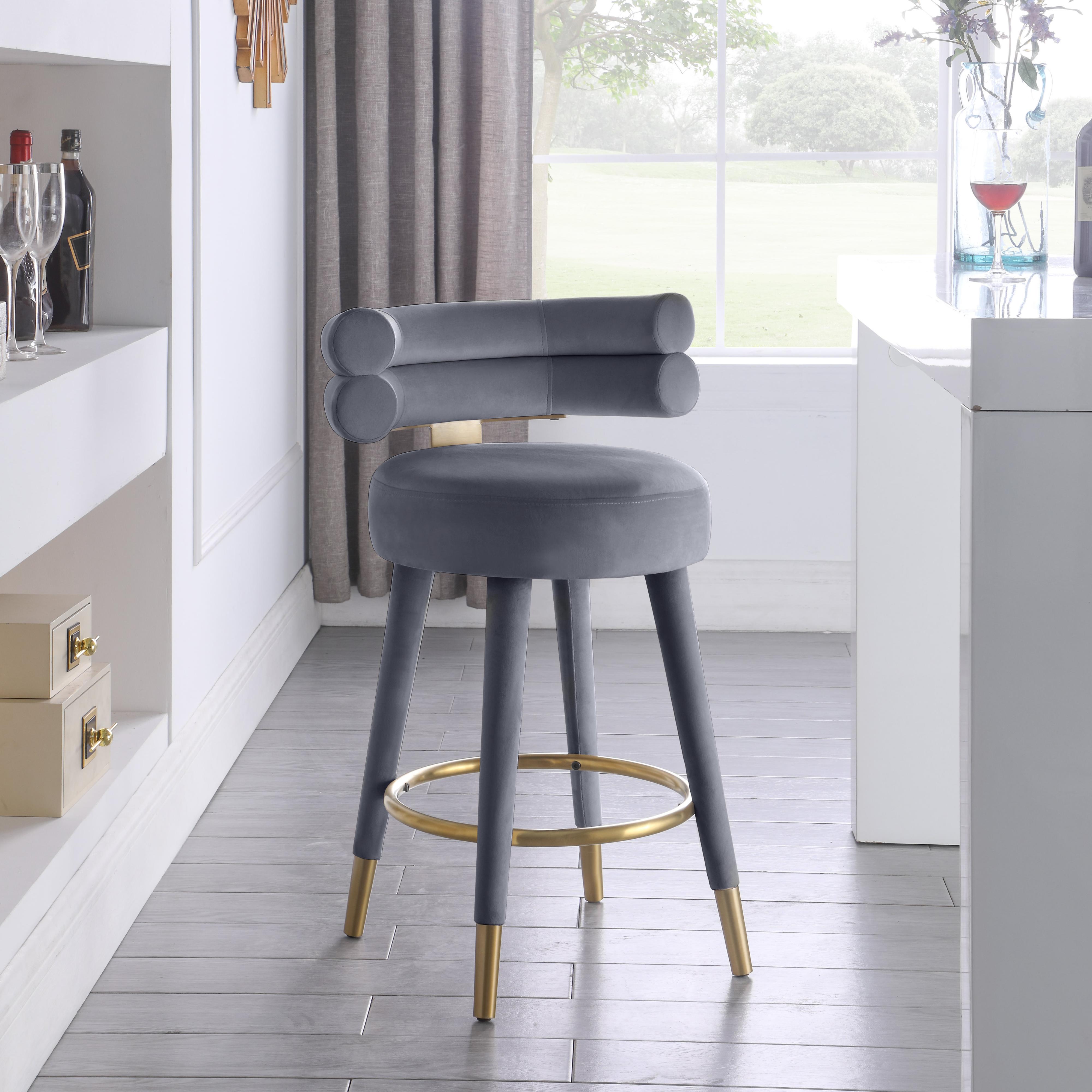Meridian Fitzroy Grey Velvet Counter Stool