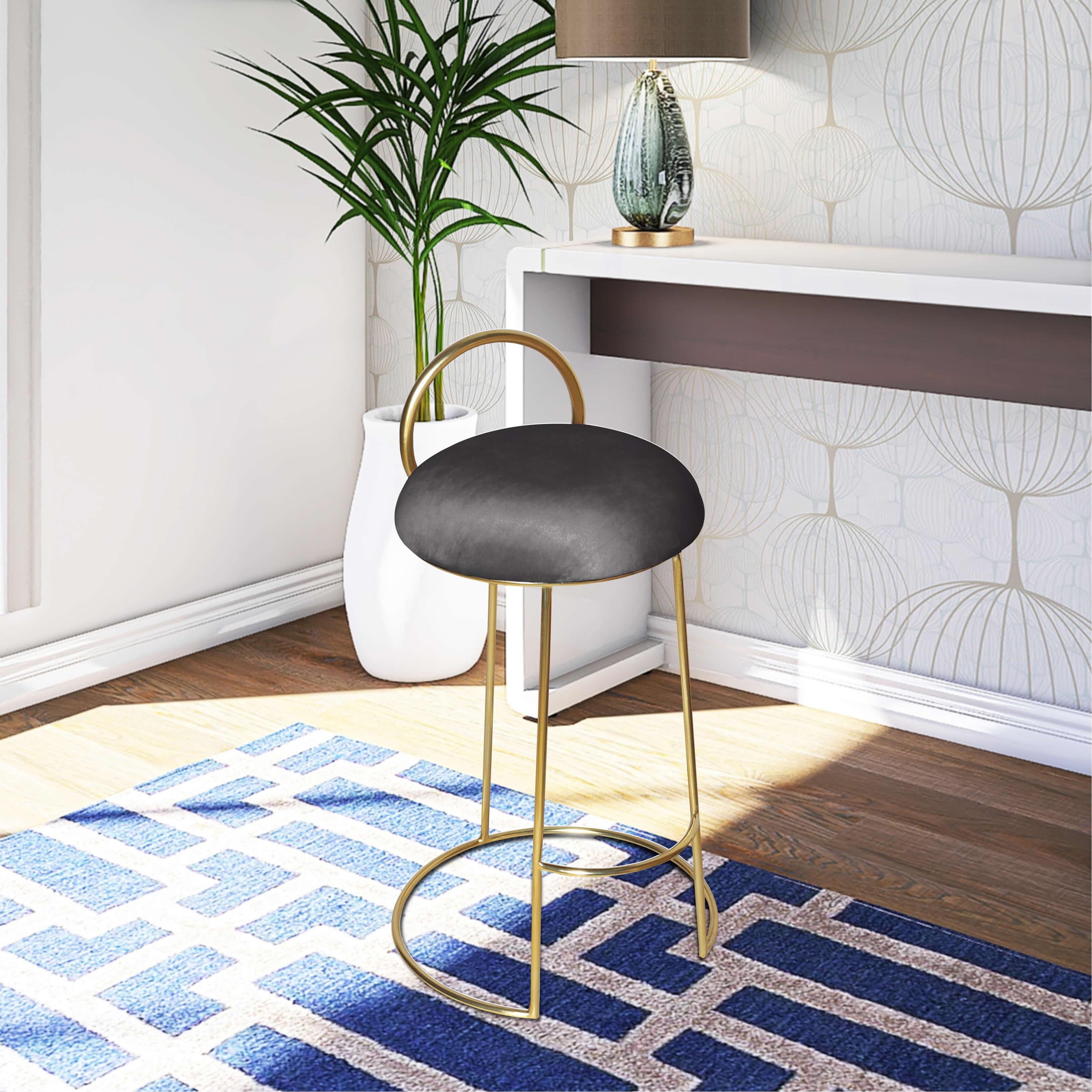 Meridian Ring Grey Velvet Counter Stool