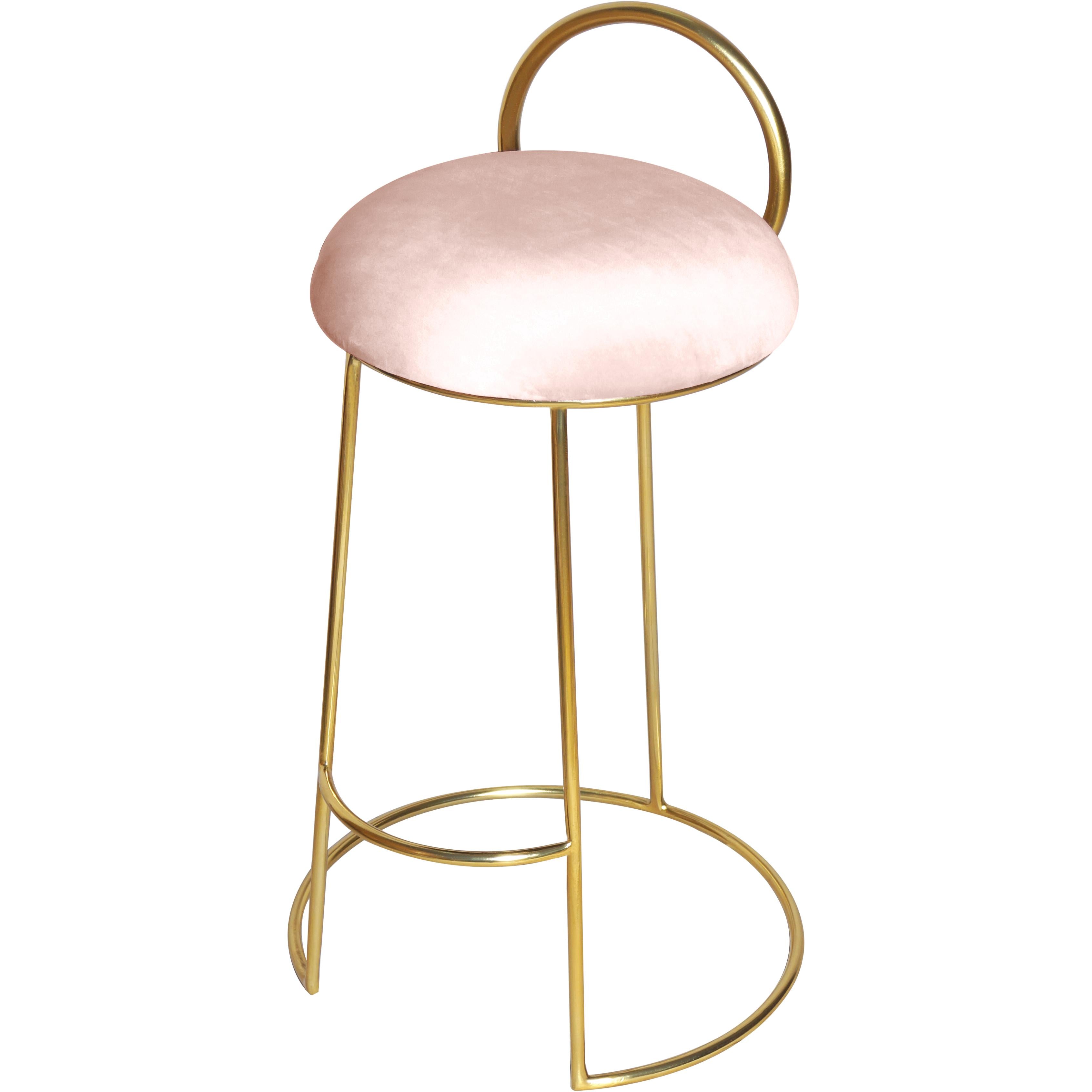 Meridian Ring Pink Velvet Counter Stool