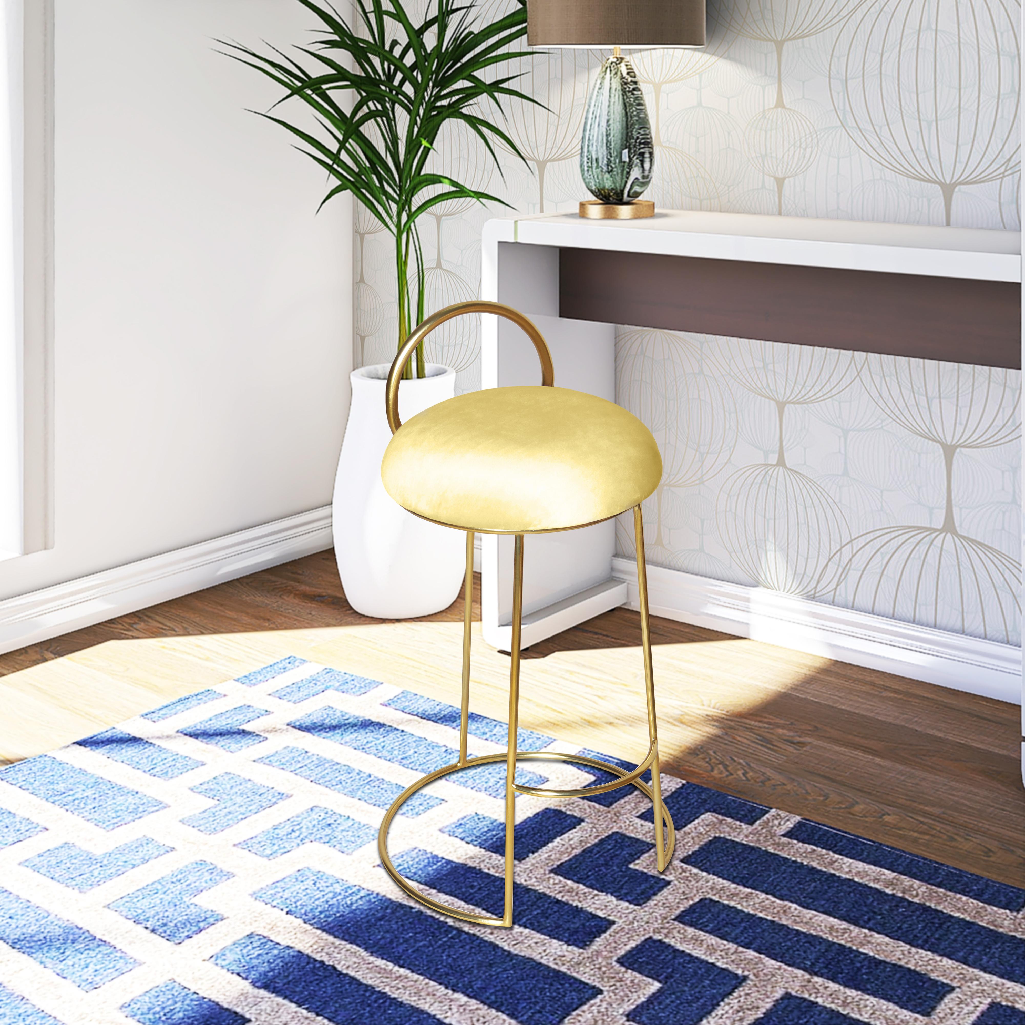 Meridian Ring Yellow Velvet Counter Stool