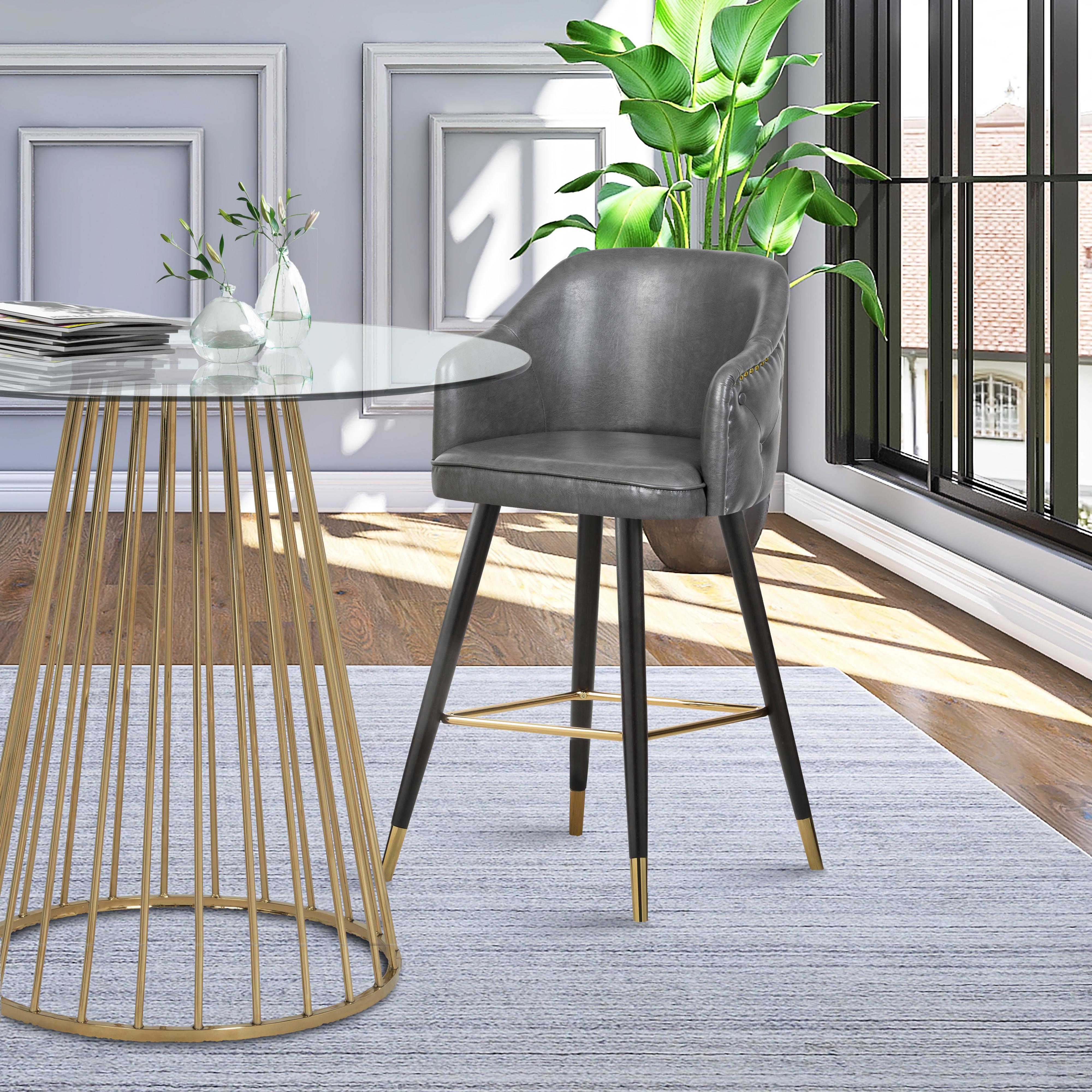 Meridian Barbosa Grey Vegan Leather Counter/Bar Stool