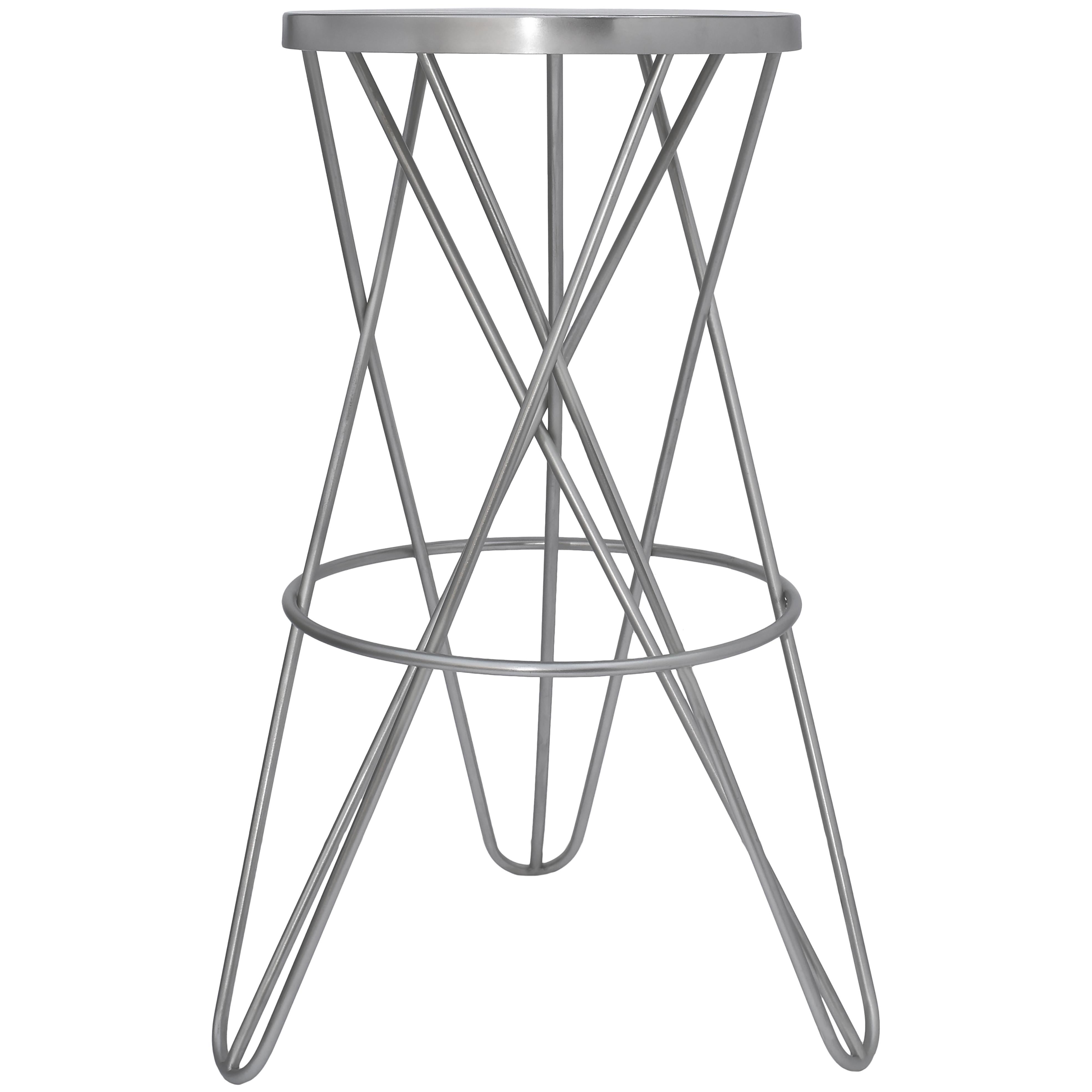 Meridian Mercury Silver Iron Bar Stool