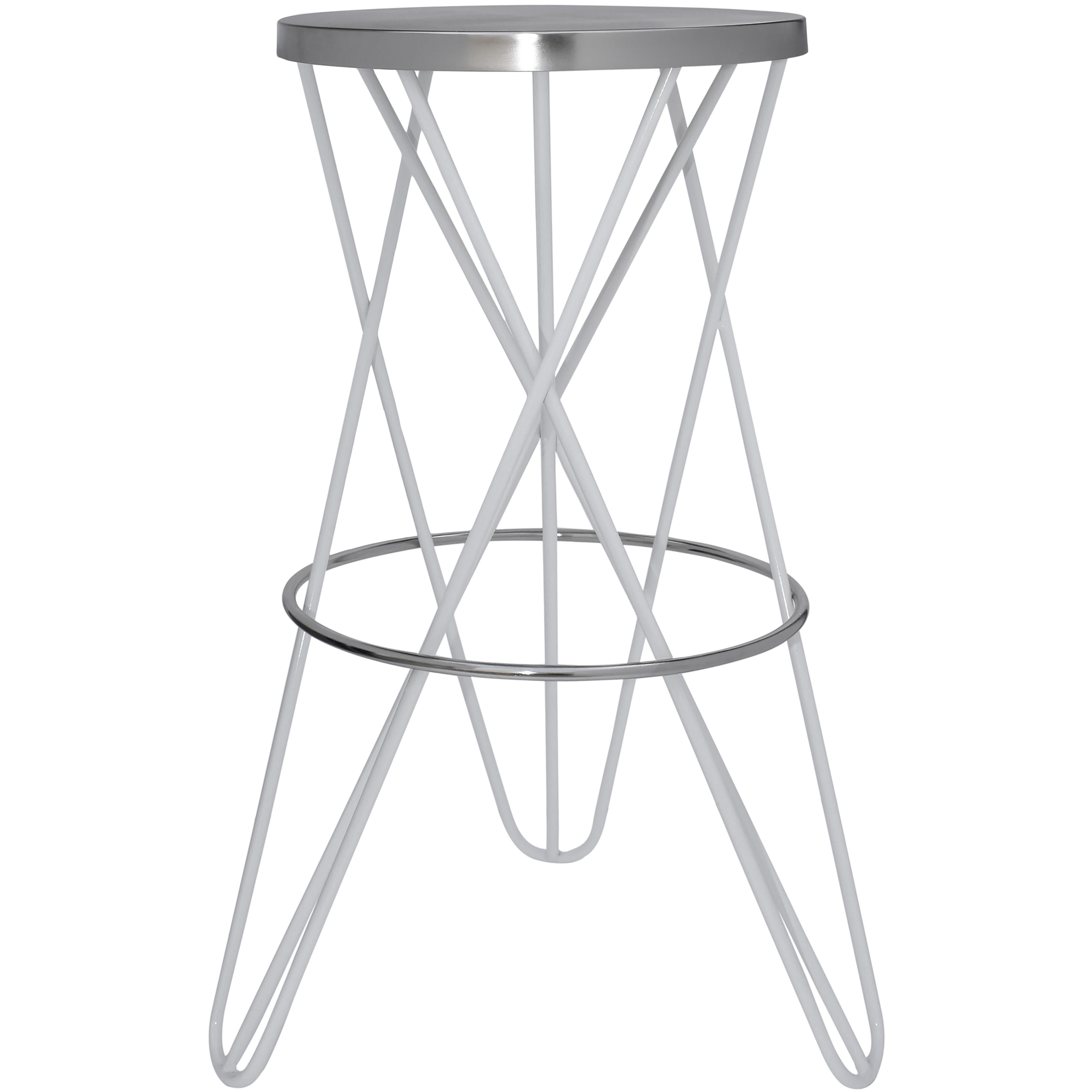Meridian Mercury White Iron Bar Stool