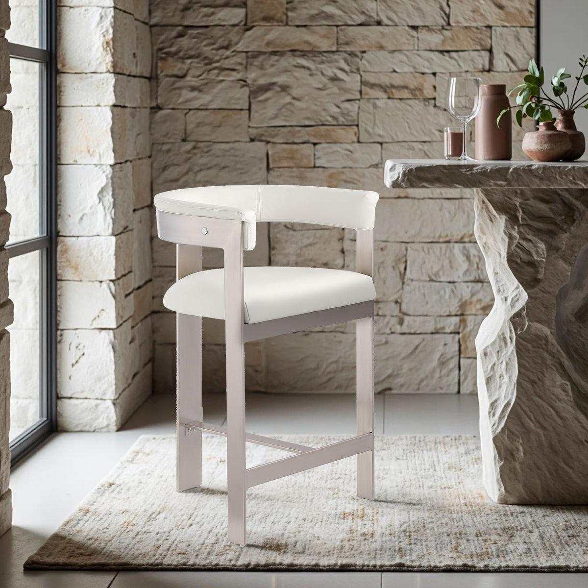 Romeo - Faux Leather Counter Stool (Set of 2) with Silver Base