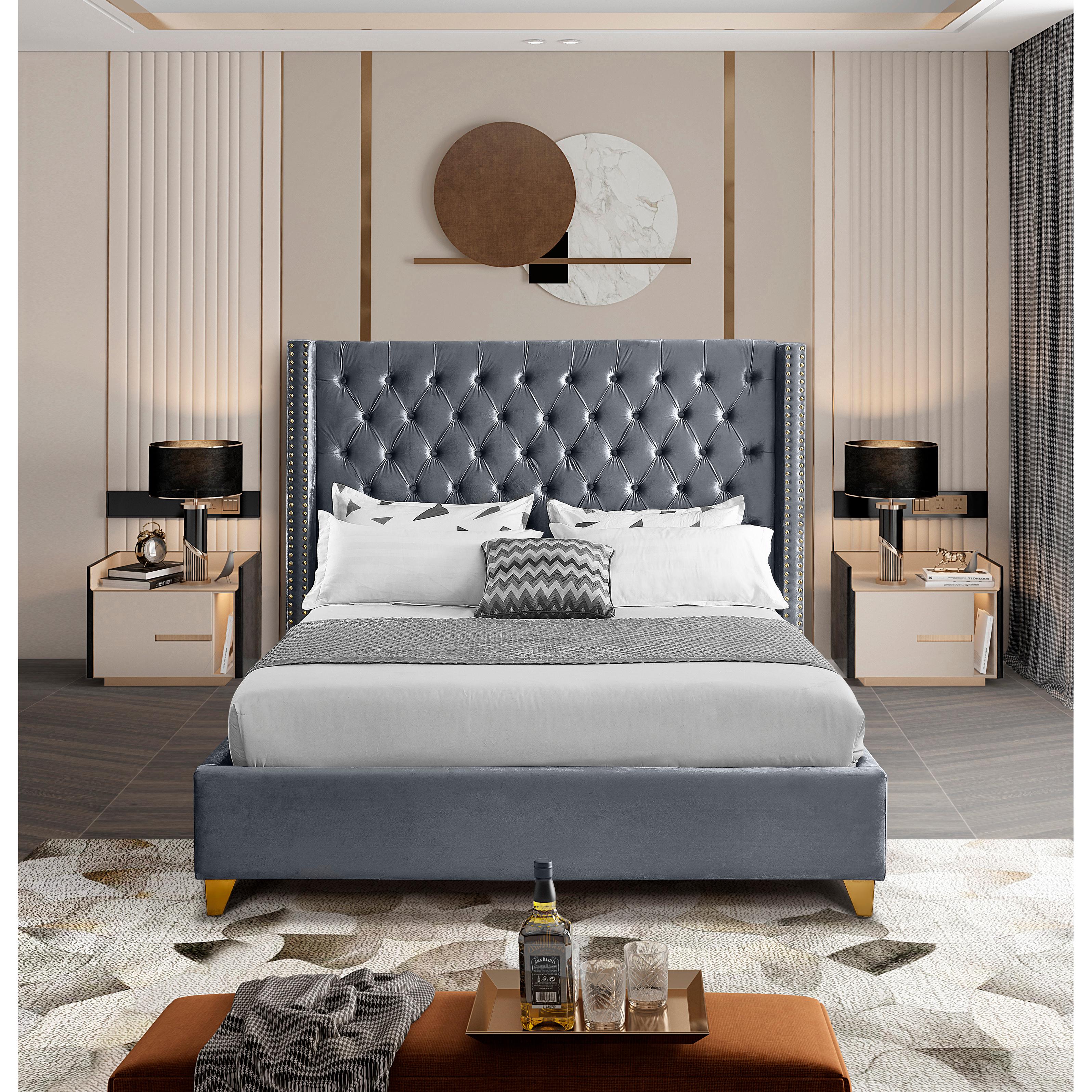 Meridian Barolo Grey Velvet King Bed