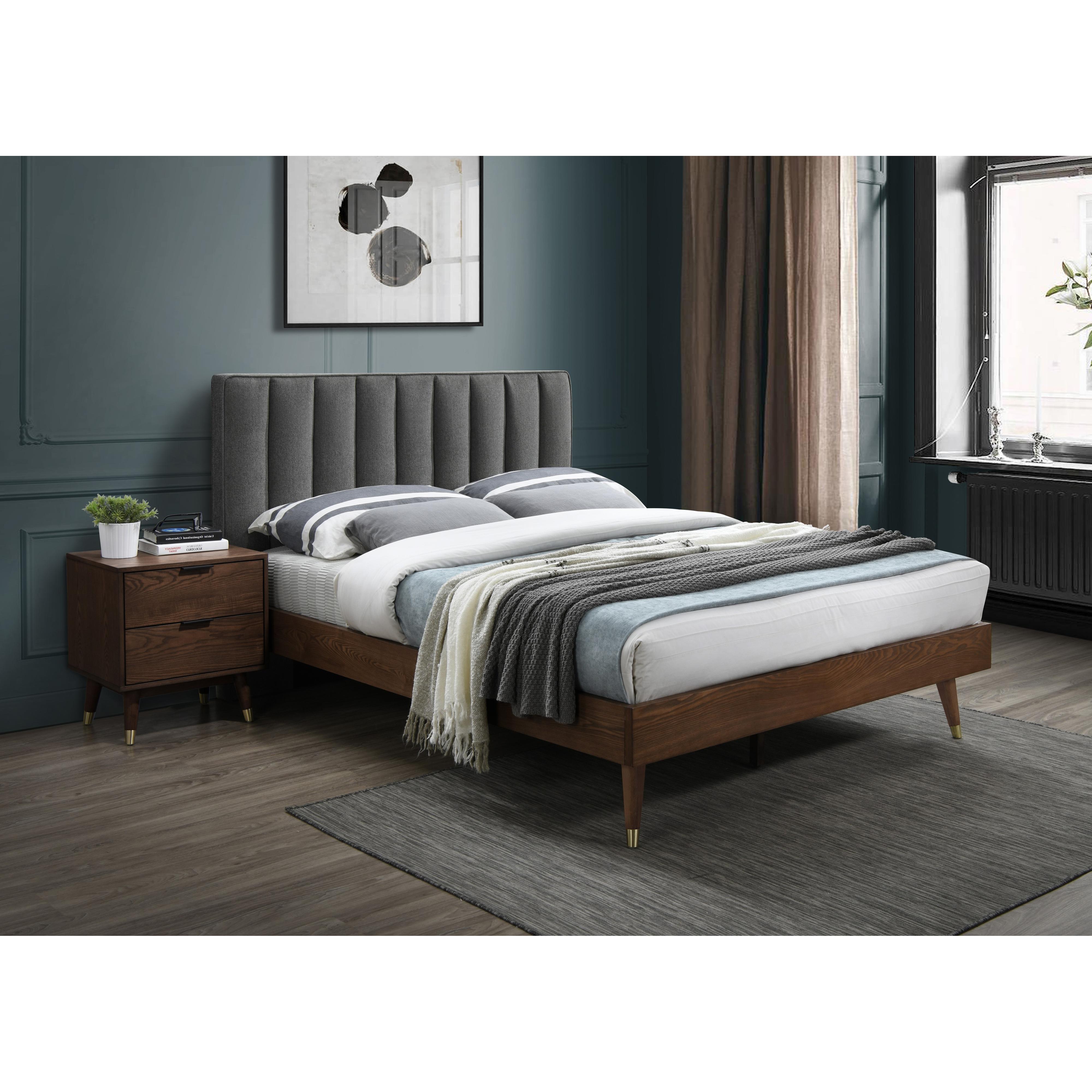 Meridian Vance Grey Linen Textured Fabric King Bed (3 Boxes)