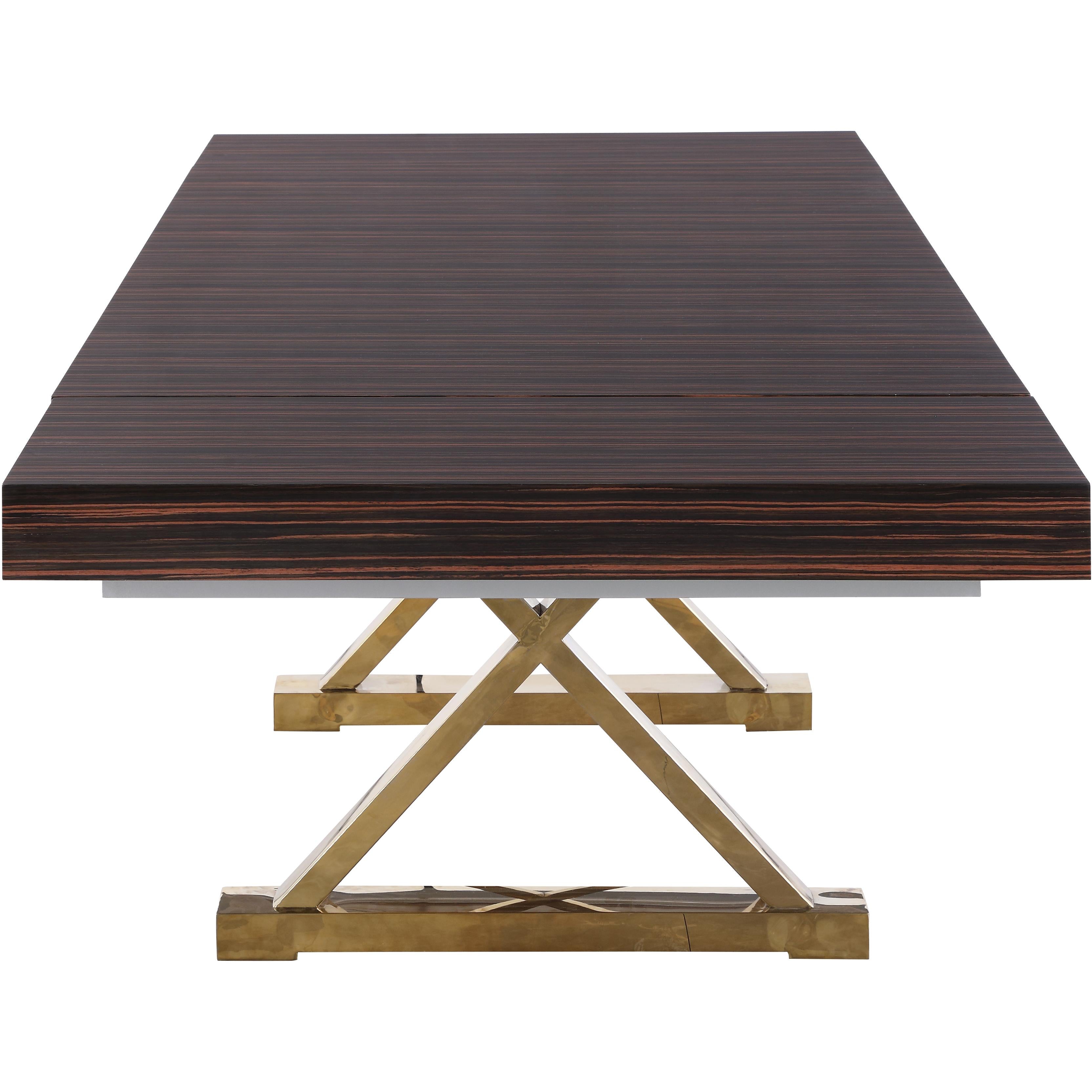 Meridian Excel Brown Zebra Wood Veneer Lacquer Extendable Dining Table (3 Boxes)