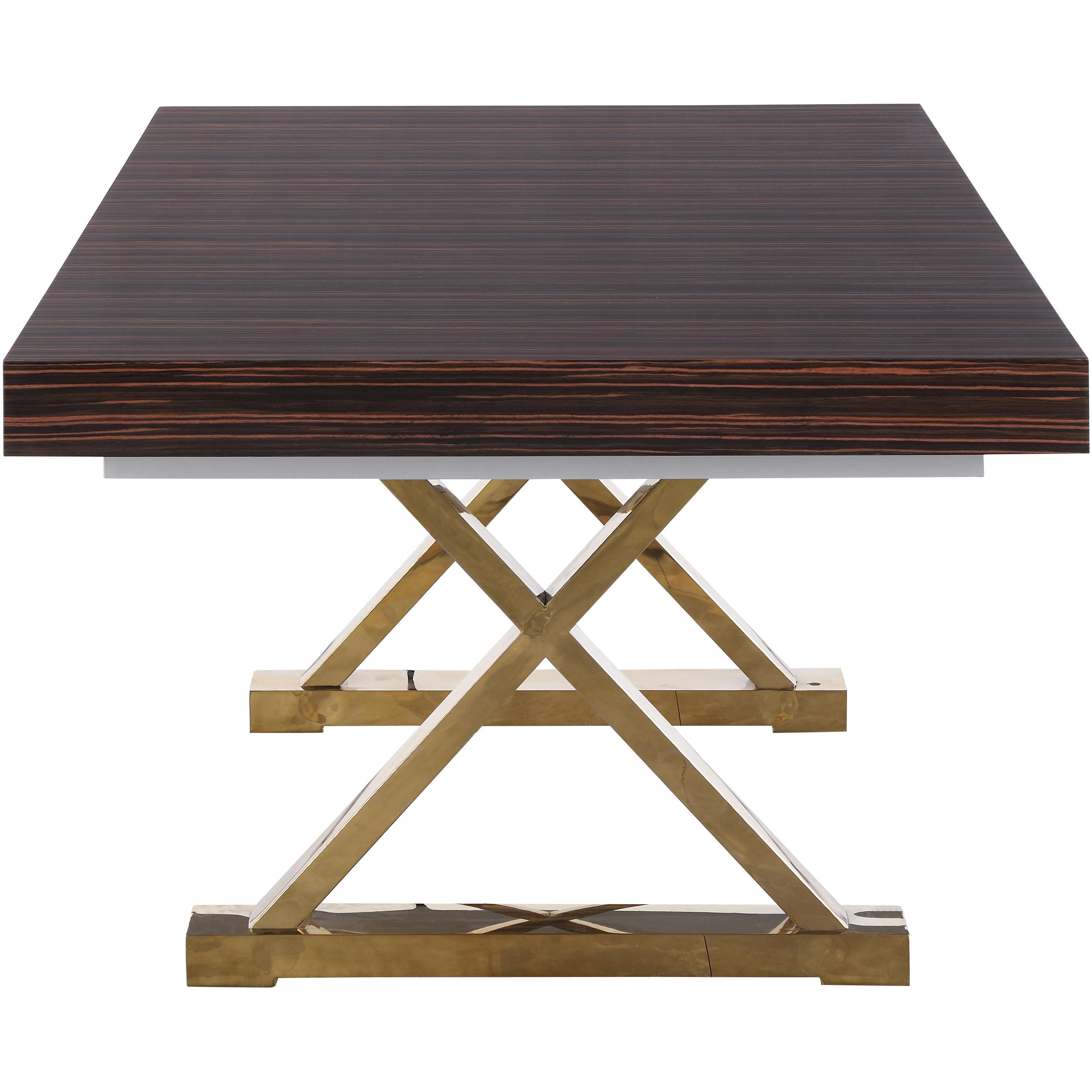 Meridian Excel Brown Zebra Wood Veneer Lacquer Extendable Dining Table (3 Boxes)