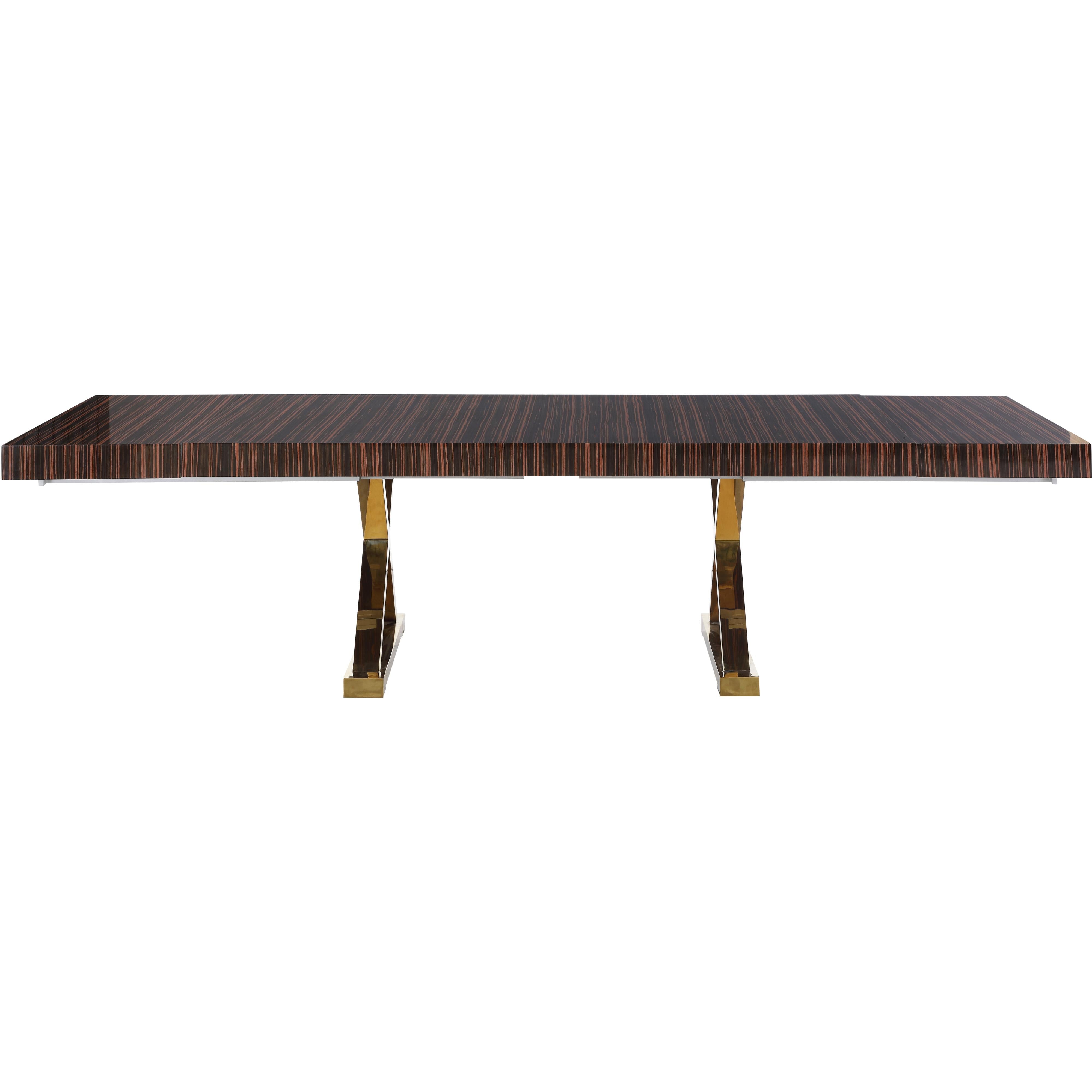 Meridian Excel Brown Zebra Wood Veneer Lacquer Extendable Dining Table (3 Boxes)