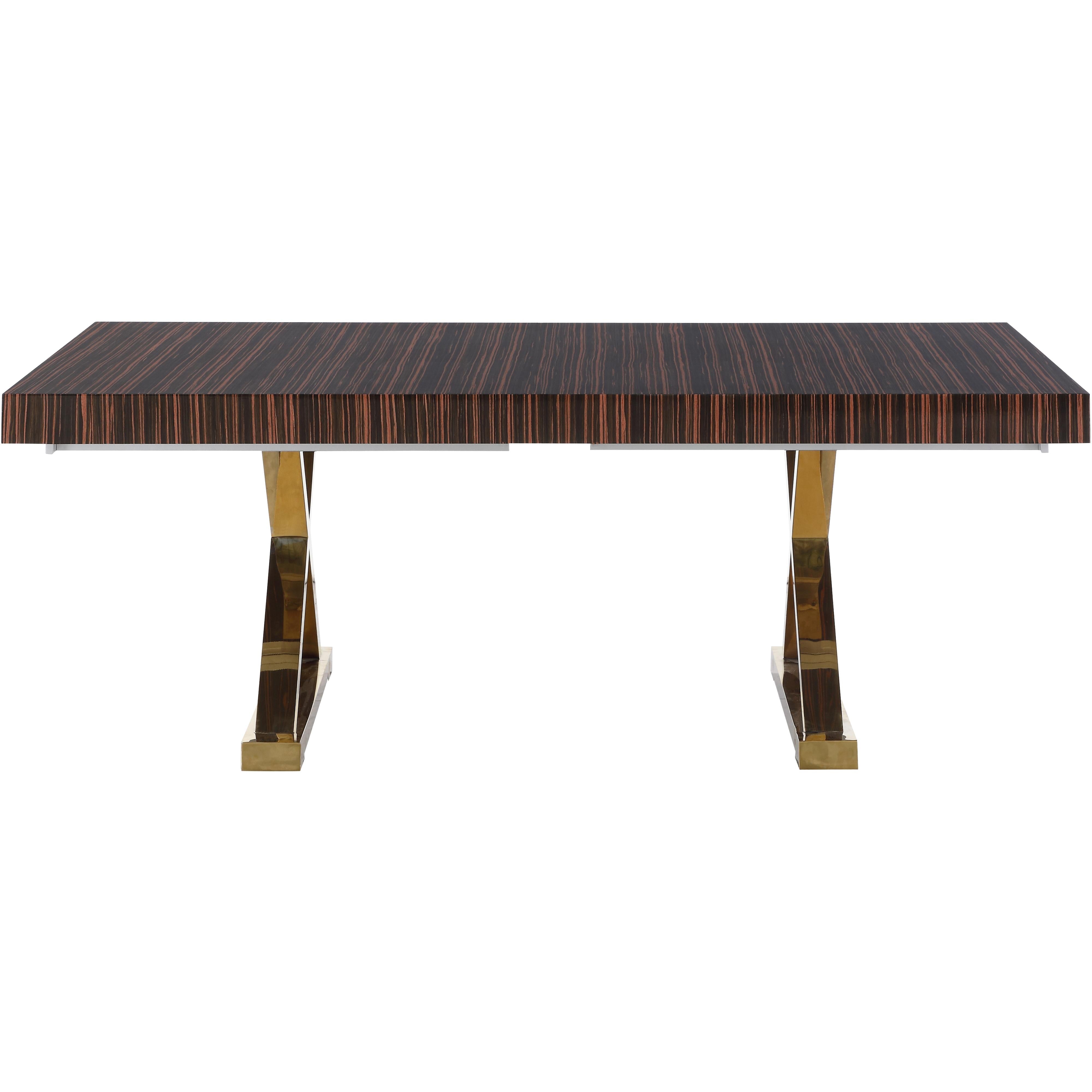 Meridian Excel Brown Zebra Wood Veneer Lacquer Extendable Dining Table (3 Boxes)