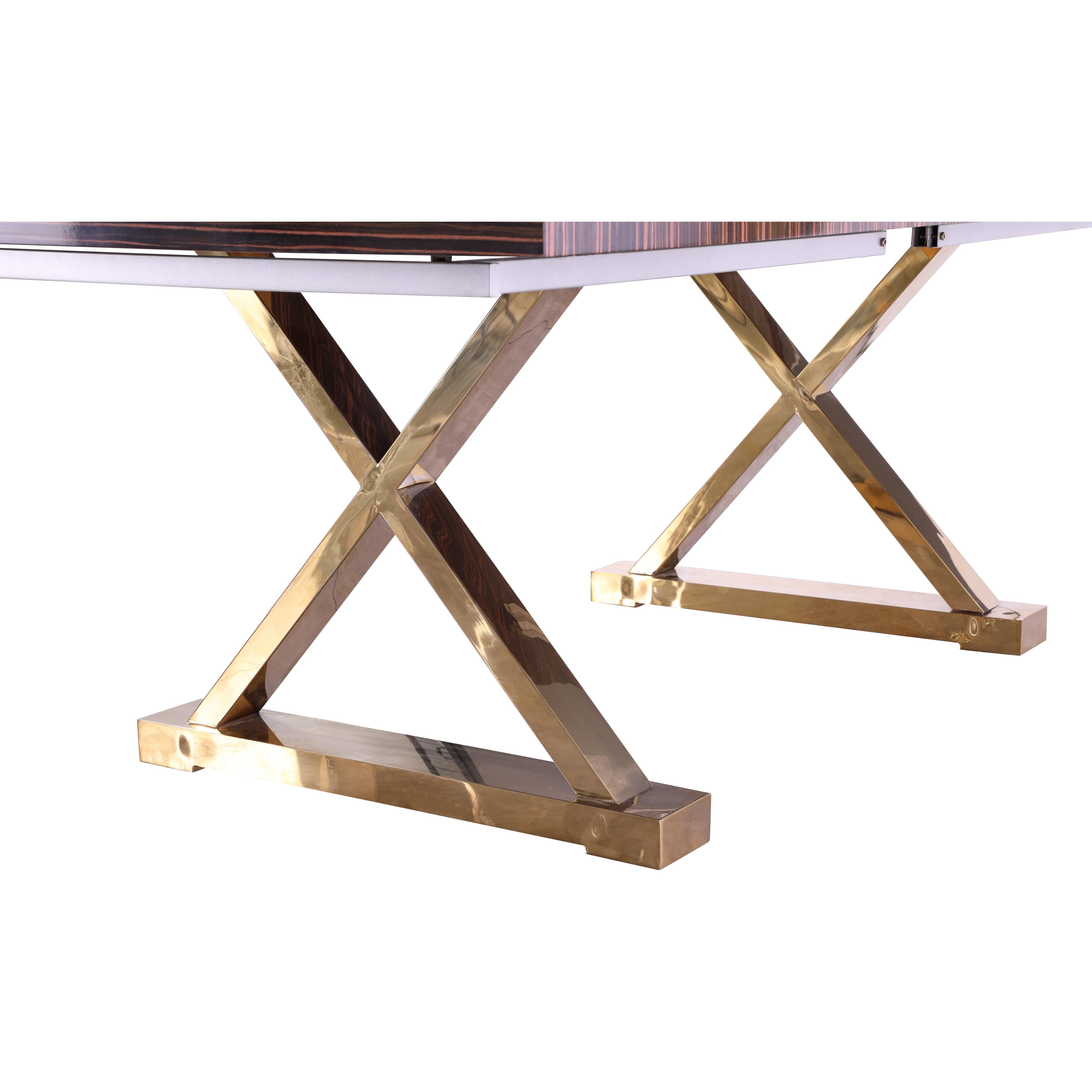 Meridian Excel Brown Zebra Wood Veneer Lacquer Extendable Dining Table (3 Boxes)