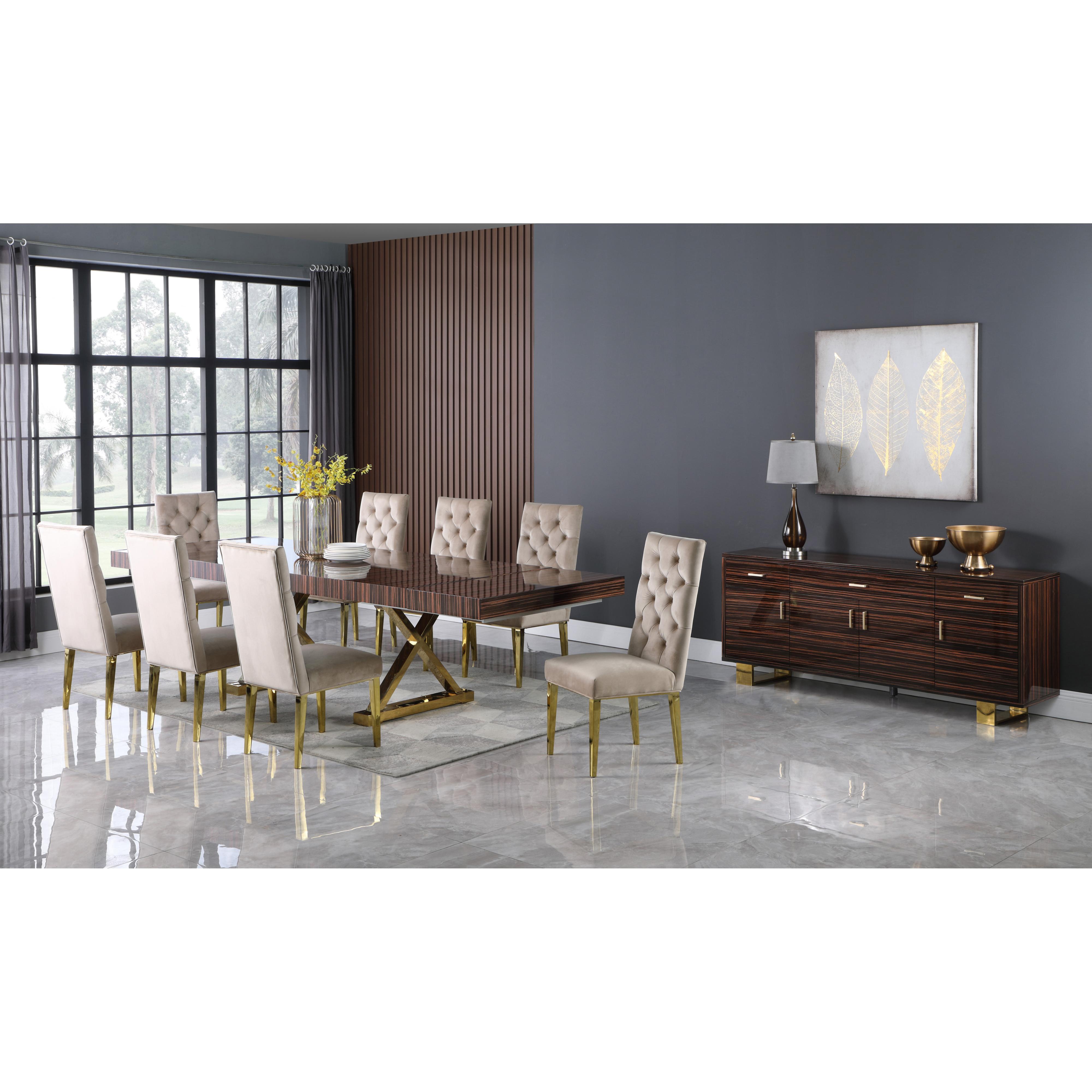 Meridian Excel Brown Zebra Wood Veneer Lacquer Extendable Dining Table (3 Boxes)