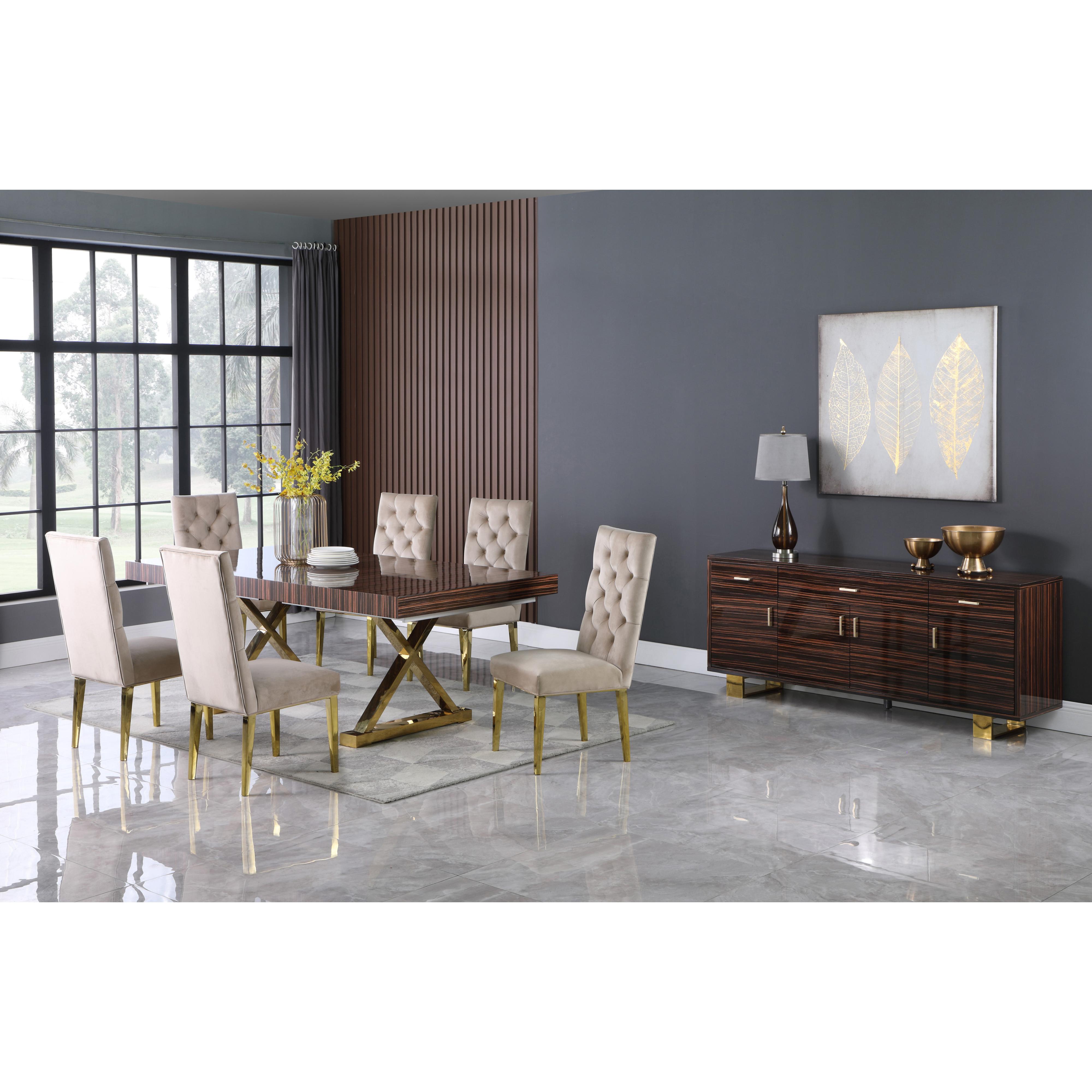 Meridian Excel Brown Zebra Wood Veneer Lacquer Extendable Dining Table (3 Boxes)
