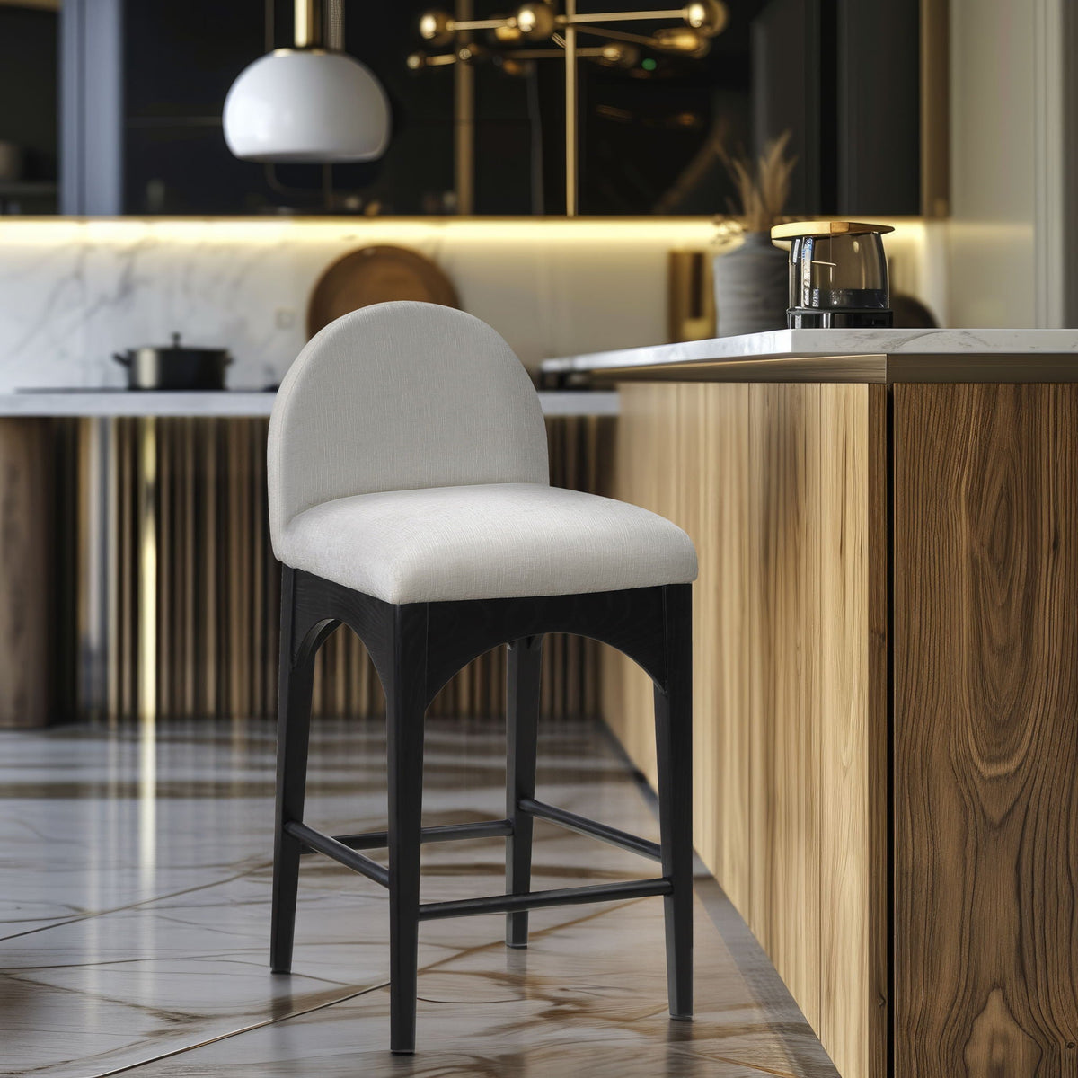 Waldorf - Chenille Stool with Black Legs