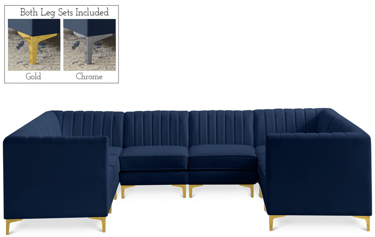 Alina Velvet Modular Sectional — 8-Piece Sectional — Navy