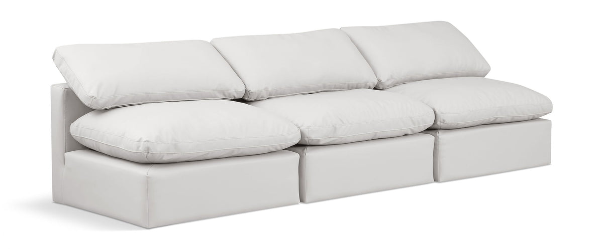 Indulge Faux Leather Modular Sectional — 3-Piece Armless Sofa — Cream