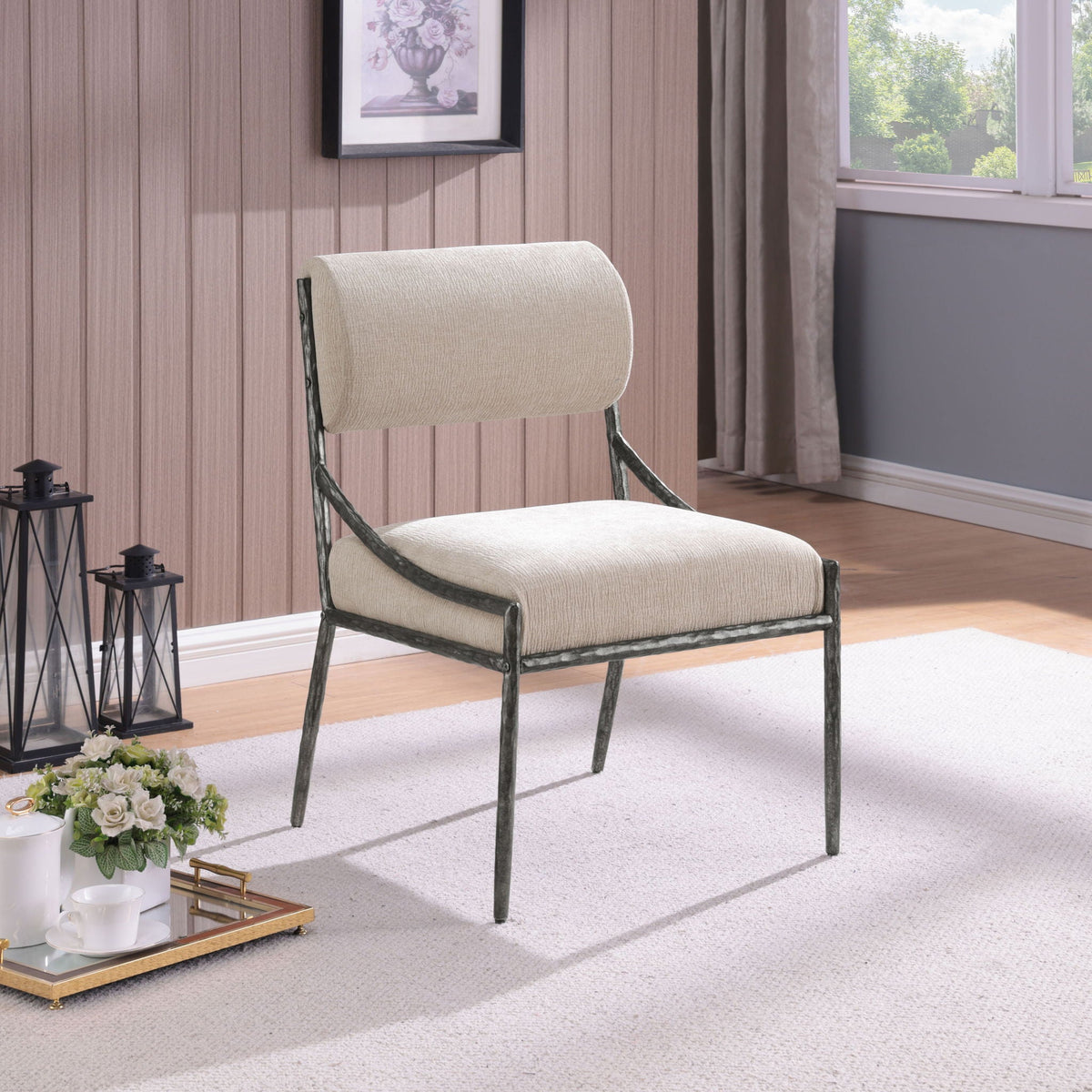 Bastille Chenille Dining Side Chair Set of 2 with Silver Frame