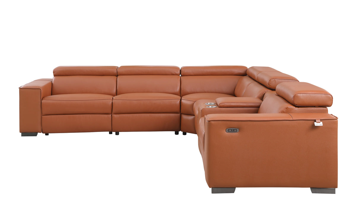 Picasso II Caramel Italian Leather 6-Piece Reclining Sectional