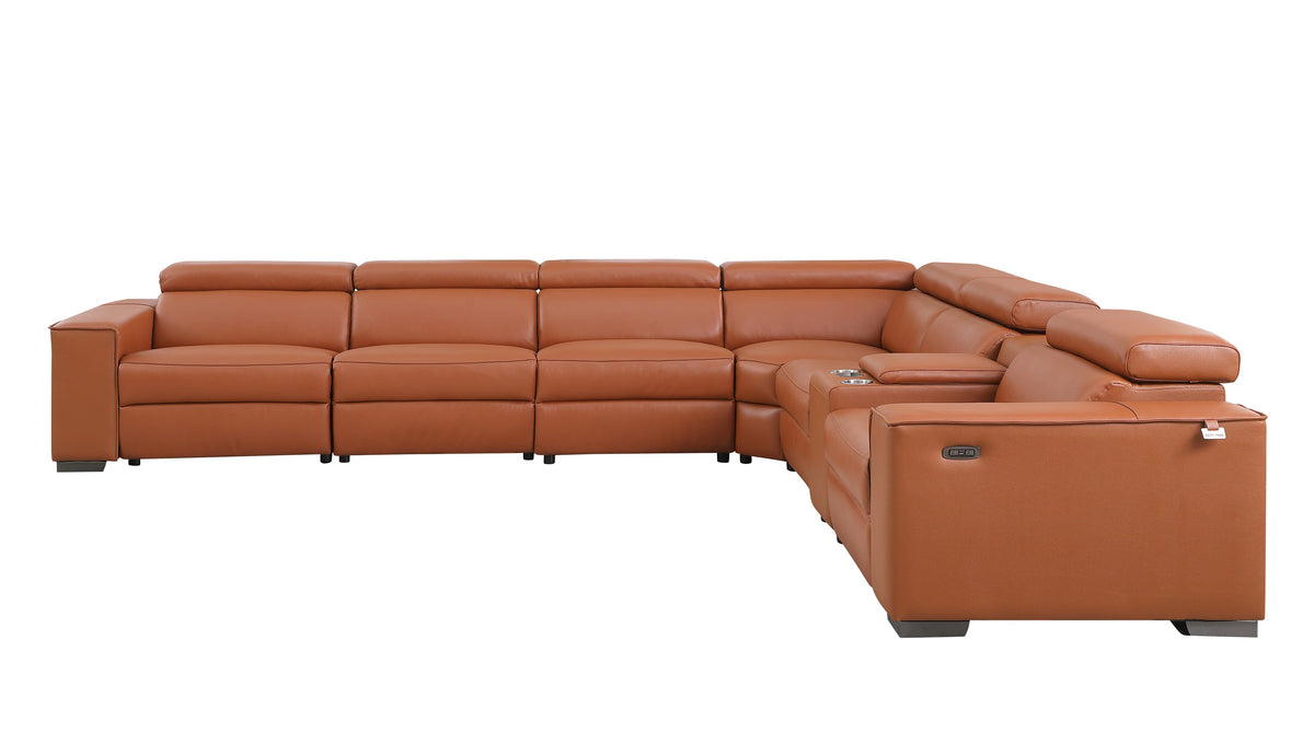 Picasso II Caramel Italian Leather 7-Piece Reclining Sectional