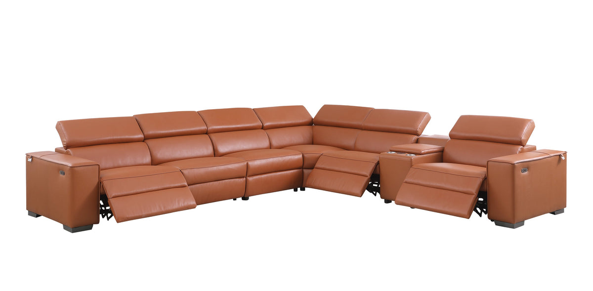 Picasso II Caramel Italian Leather 7-Piece Reclining Sectional