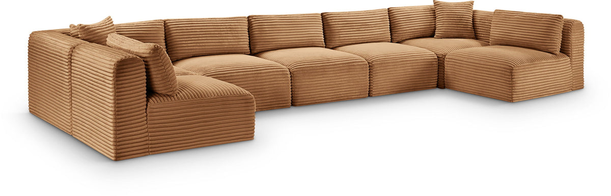 Shaggy Modular Sectional — 7-Piece U-Shaped Armless Sectional — Saddle