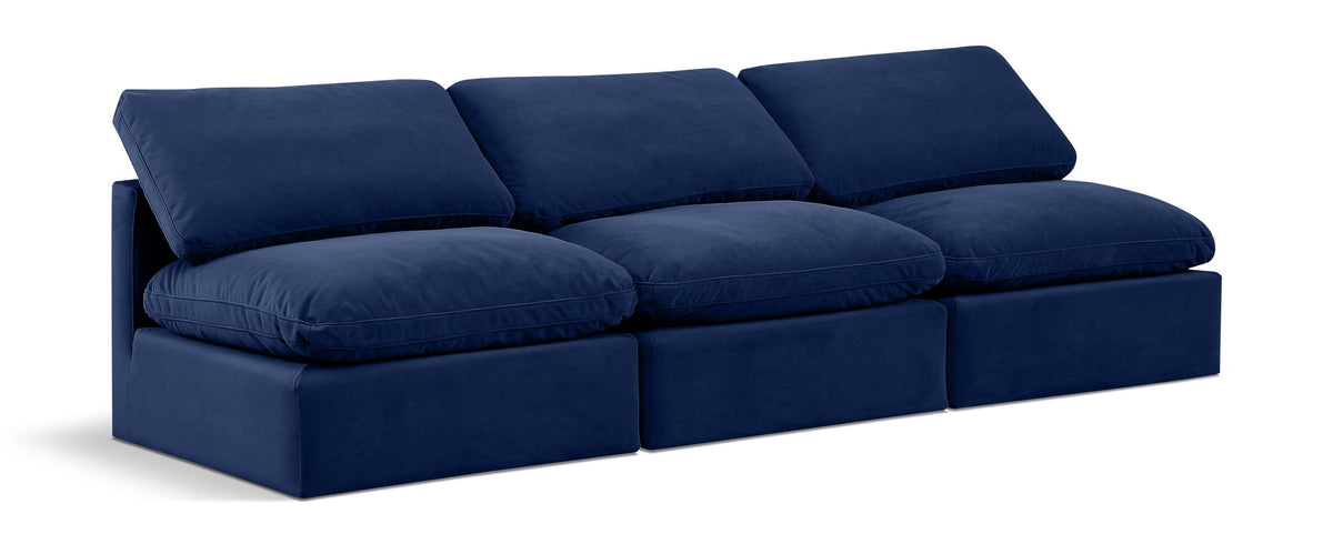 Indulge Velvet Modular Sectional — 3-Piece Armless Sofa — Navy