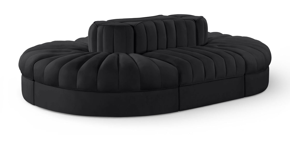 Rummi Performance Velvet Modular Sectional — 6-Piece Oval Sectional — Black