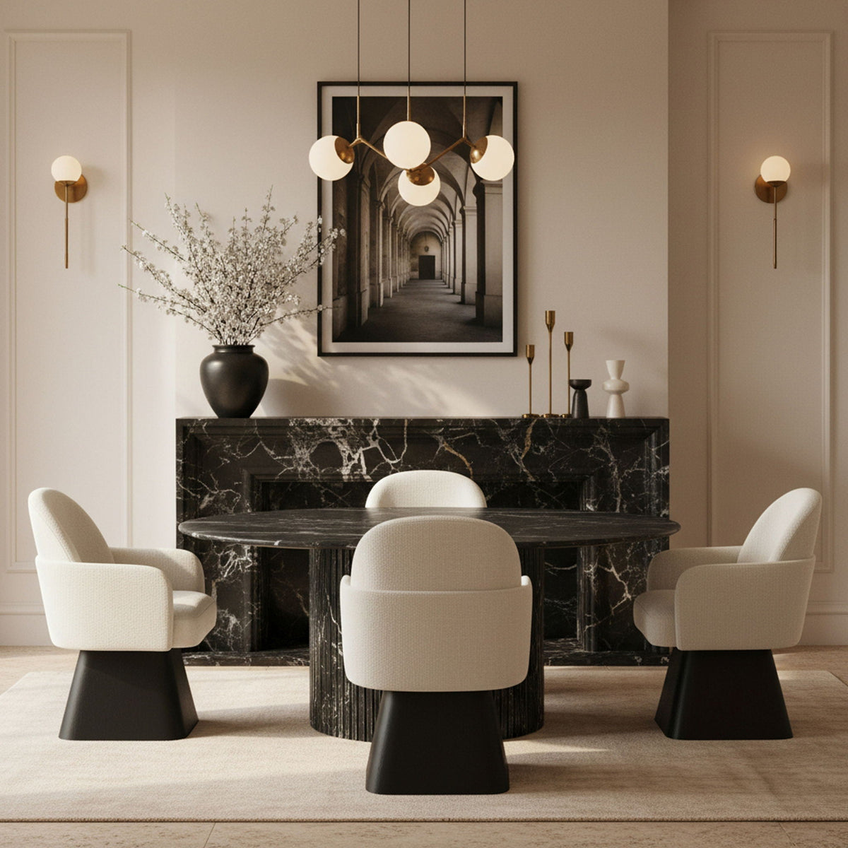 Marlowe Swivel Dining Arm Chair with Black Base