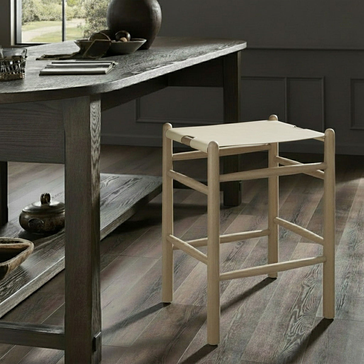Santos Backless Counter Stool with Natural Base