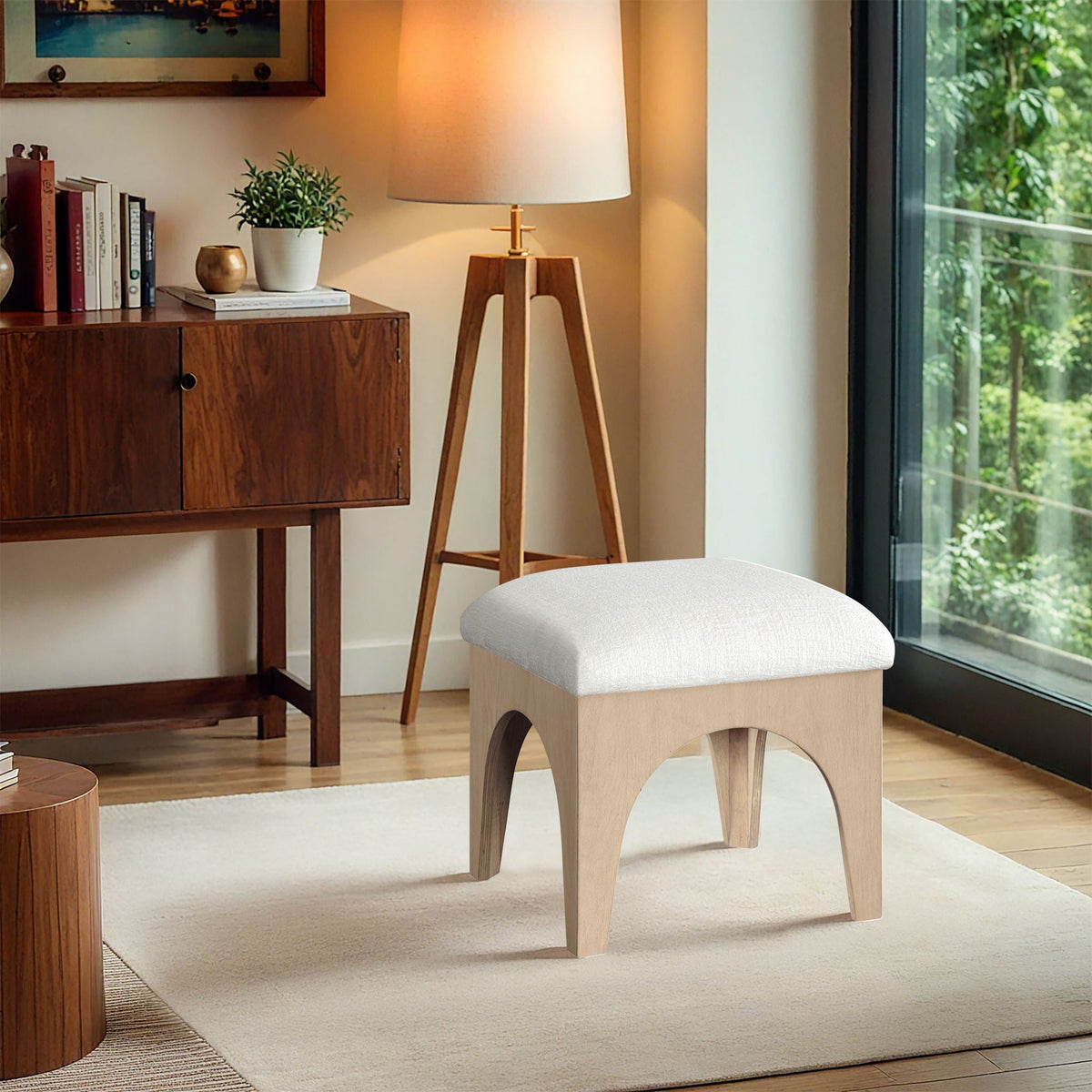 Lawson - Chenille Fabric Ottoman with Natural Base