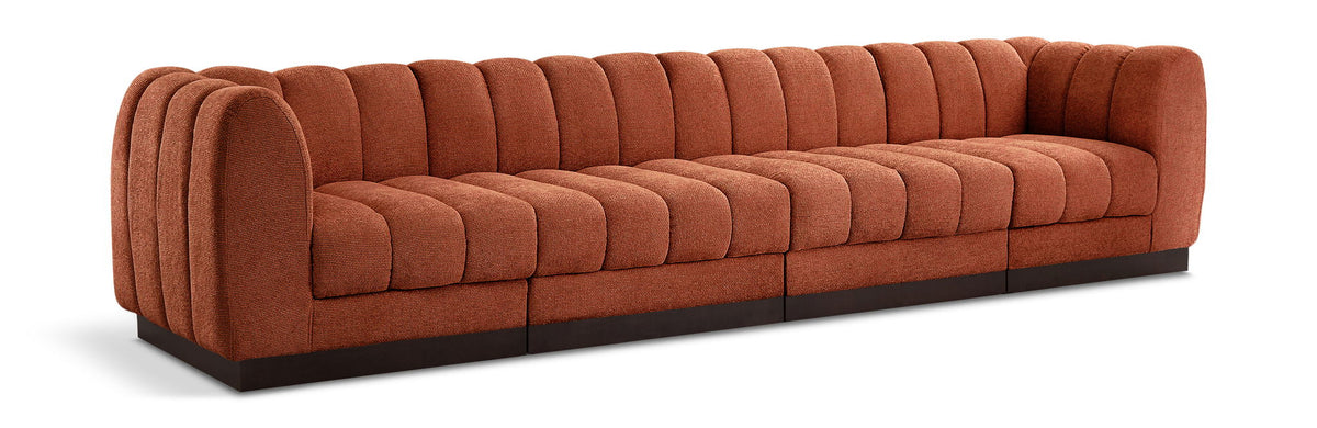 Quinn Chenille Modular Sectional — 4-Piece Sofa — Cognac