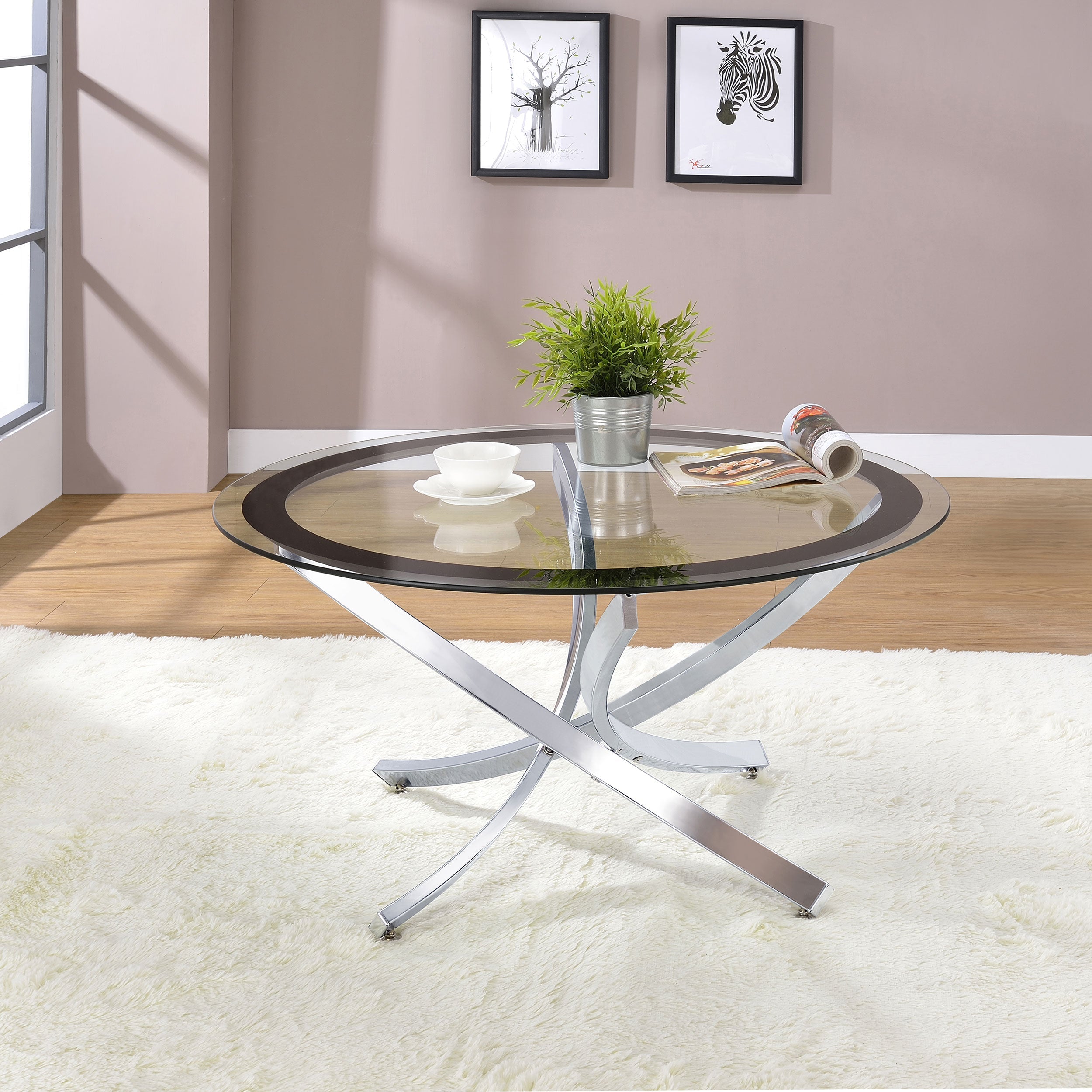 Brooke Round Glass Top Coffee Table Metal Base