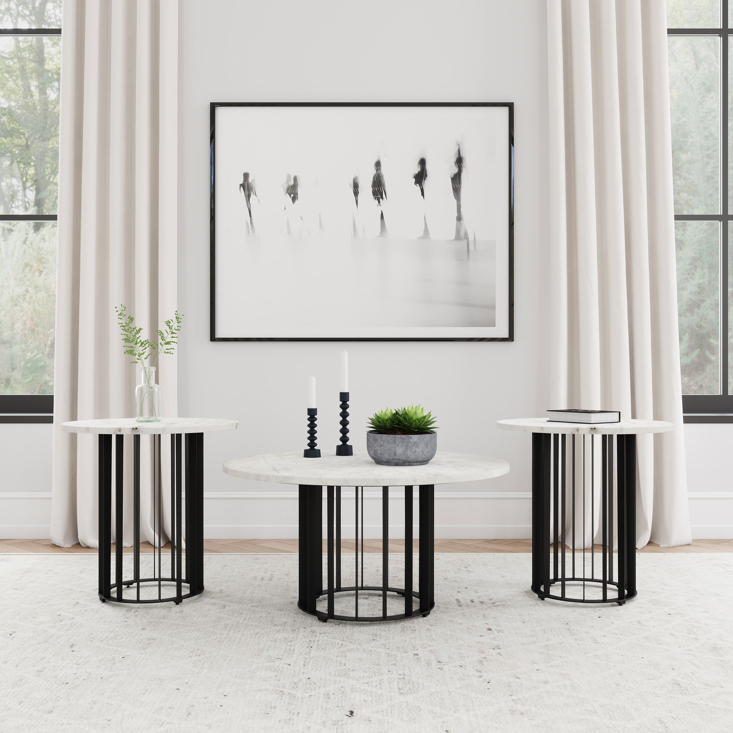 Haven Round Marble Coffee and End Table Set