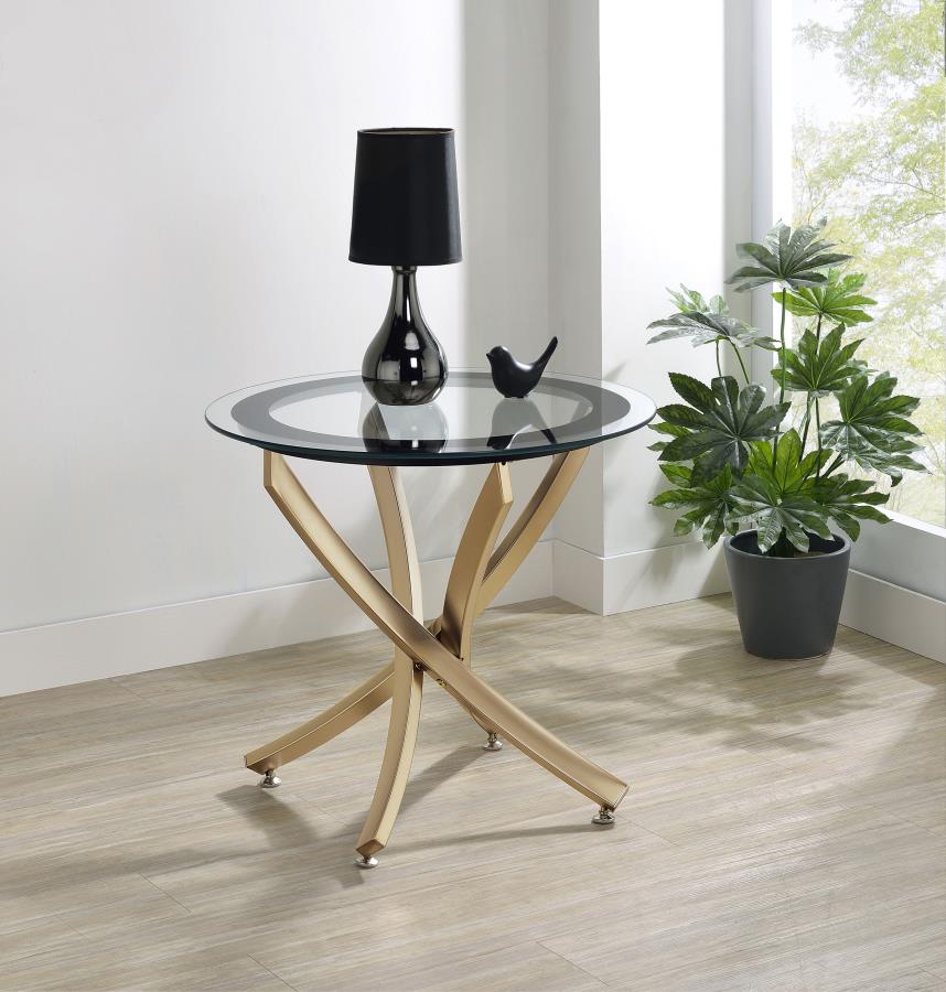 Brooke Round Glass Top Side End Table Metal Base