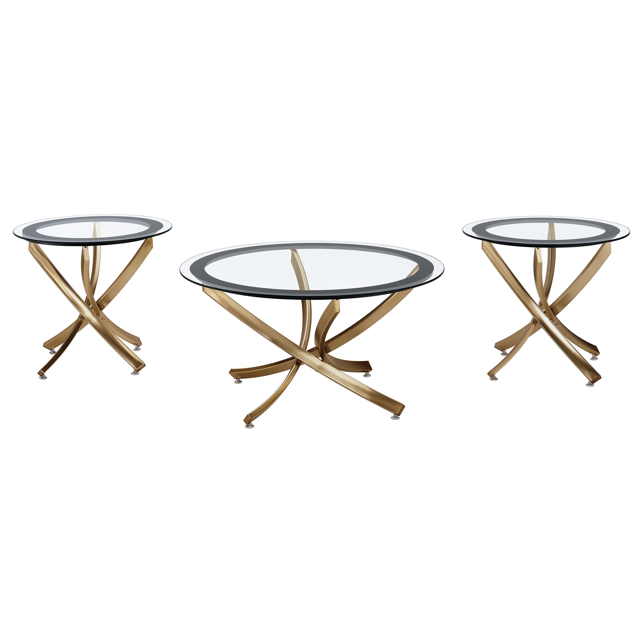 Brooke Round Coffee and End Table Set Brass