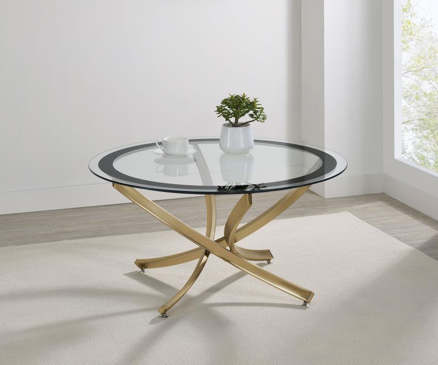 Brooke Round Glass Top Coffee Table Metal Base