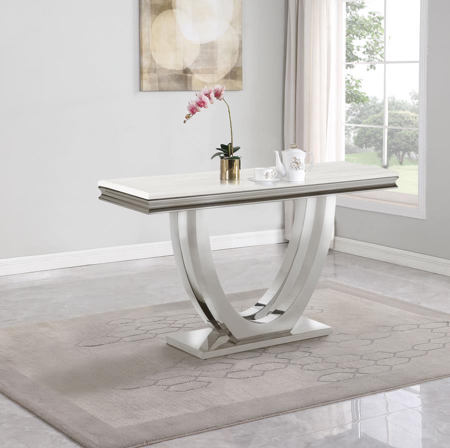Kerwin U-base Stone Top Entryway Sofa Console Table Chrome