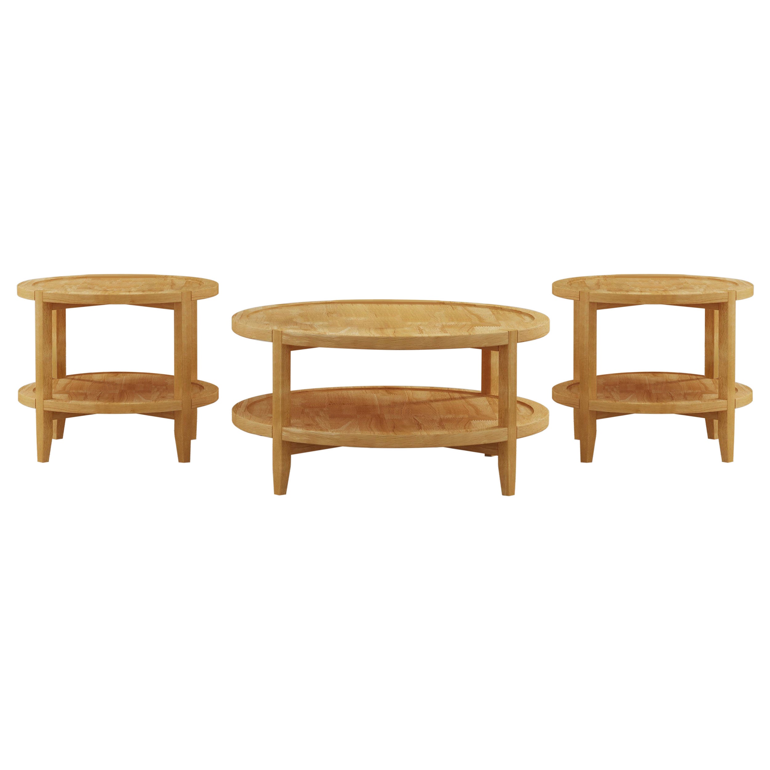 Camillo Round Coffee and End Table Set Maple