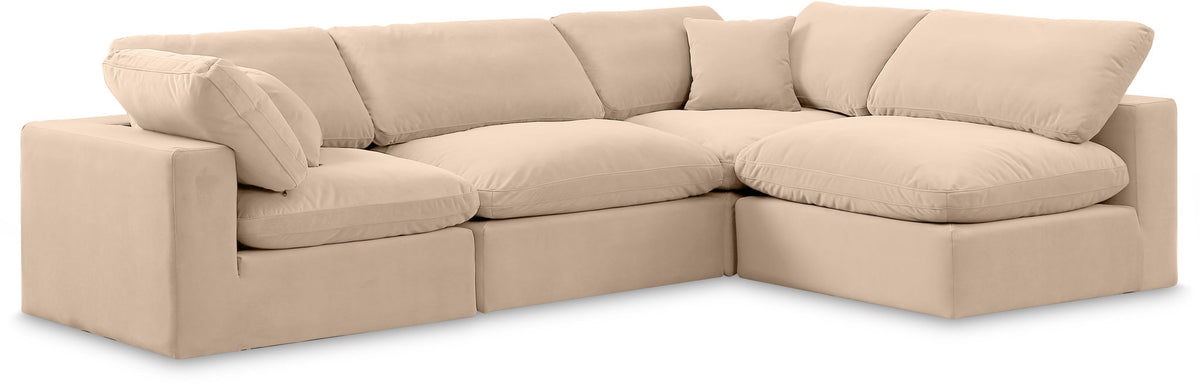 Comfy Velvet Modular Sectional — 4-Piece Armless Sectional — Beige