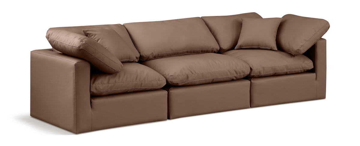 Indulge Faux Leather Modular Sectional — 3-Piece Sofa — Brown