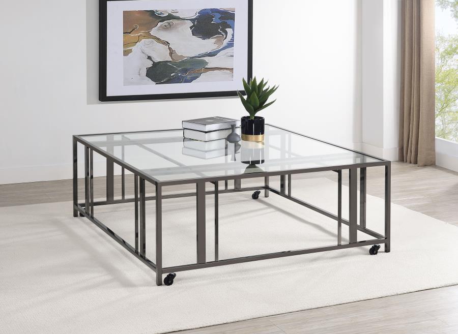 Adri Square Glass Top Coffee Table with Casters