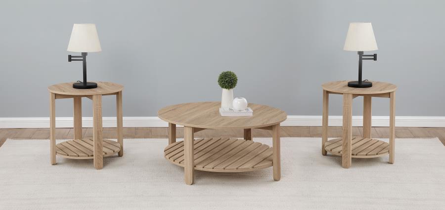 Fowler Round Coffee and End Table Set Natural