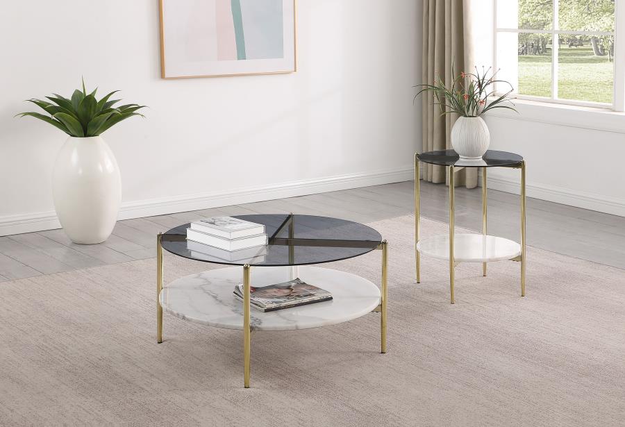 Jonelle Round Coffee and End Table Set Gold