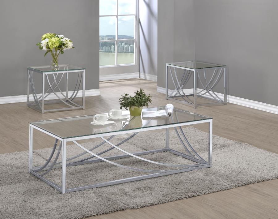 Lille Glass Top Coffee And End Table Set Chrome