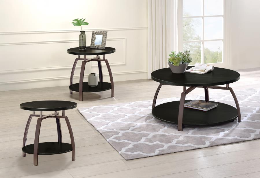 Dacre Round Coffee and End Table Set Dark Charcoal