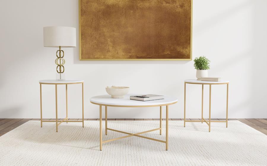 Ellison Round Marble Coffee and End Table Set